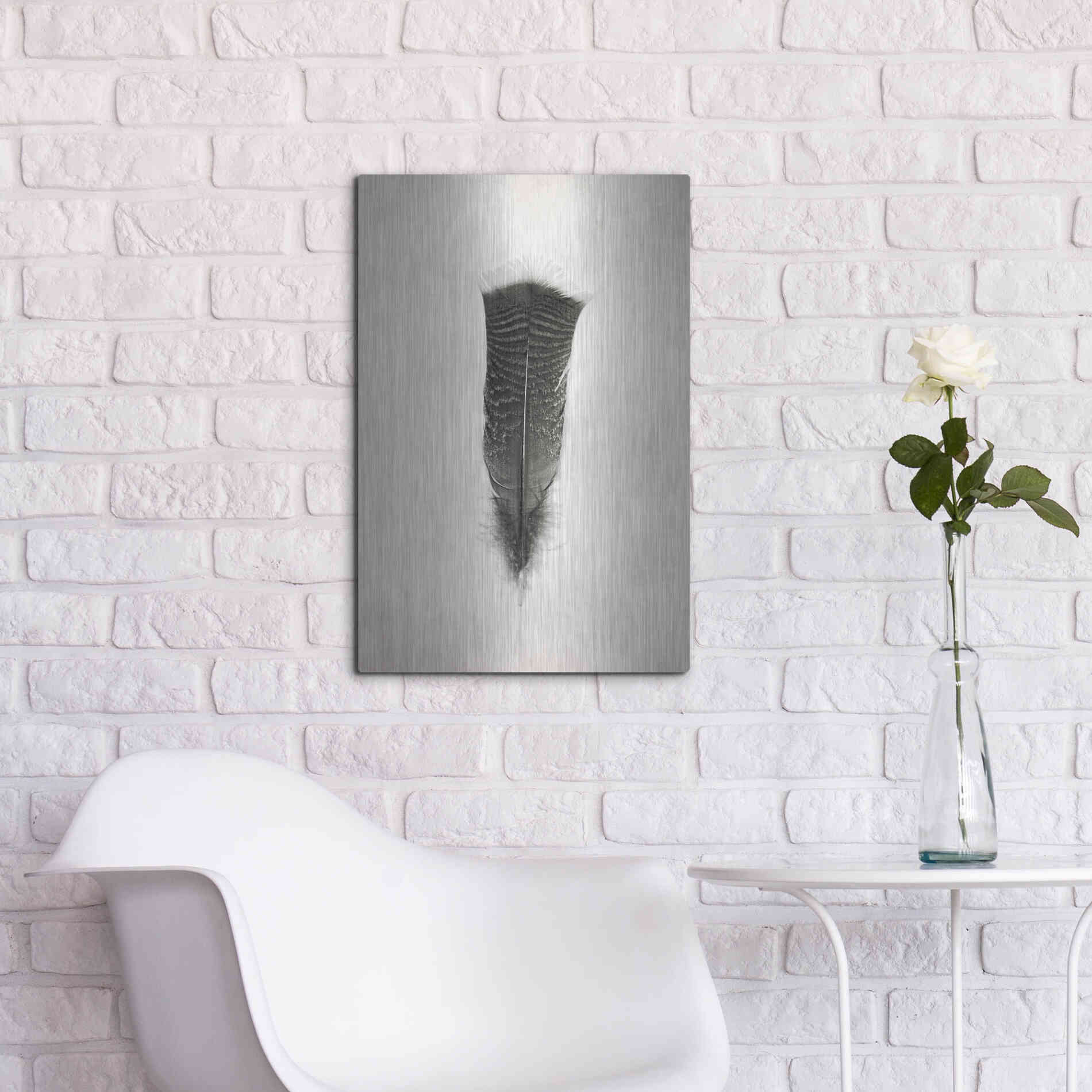 Luxe Metal Art 'Feather III B&W' by Debra Van Swearingen, Metal Wall Art,16x24