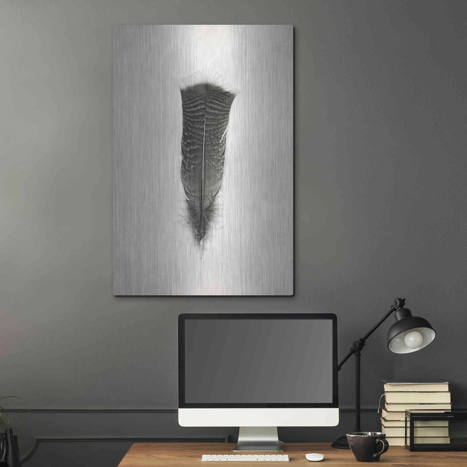 Luxe Metal Art 'Feather III B&W' by Debra Van Swearingen, Metal Wall Art,24x36