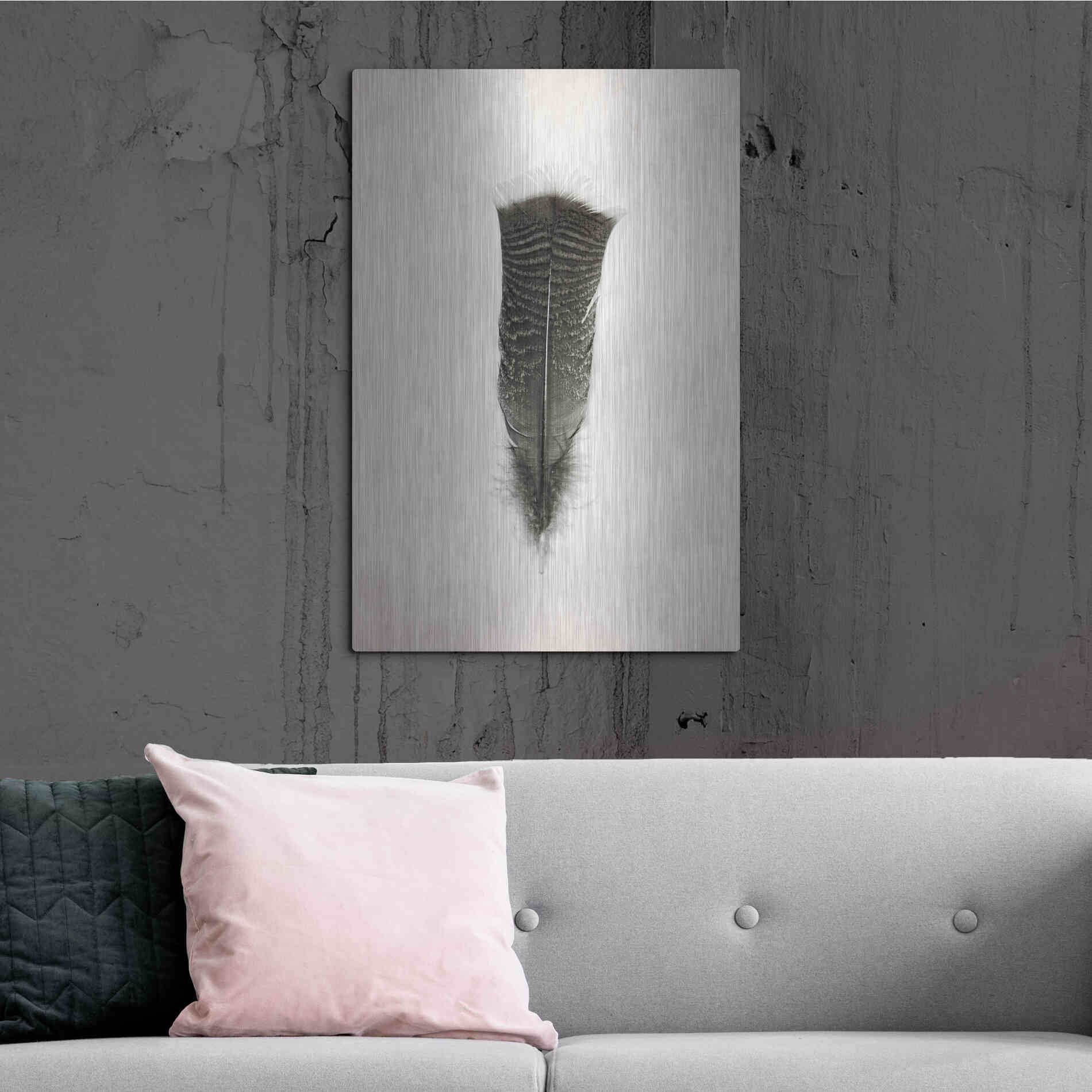 Luxe Metal Art 'Feather III B&W' by Debra Van Swearingen, Metal Wall Art,24x36
