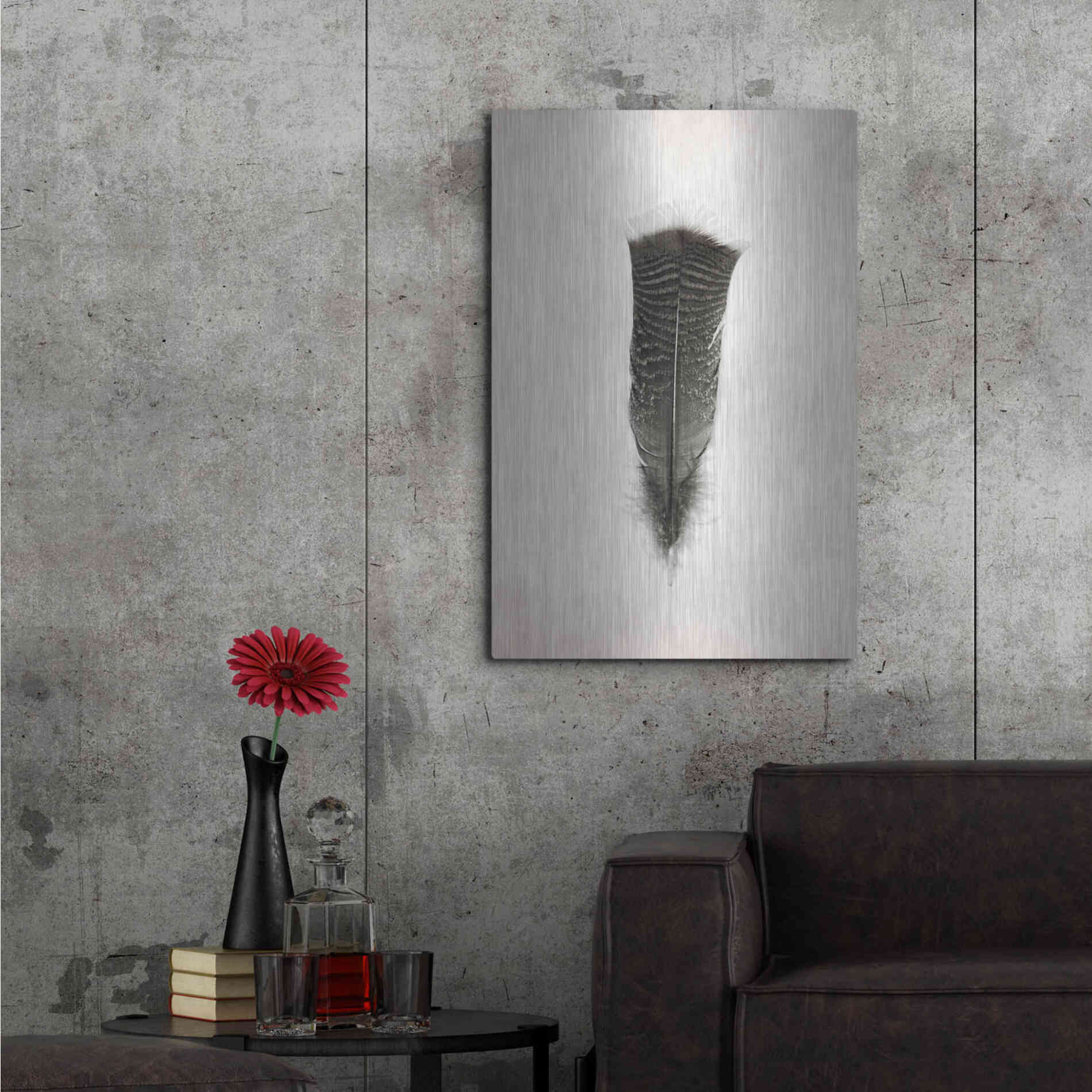 Luxe Metal Art 'Feather III B&W' by Debra Van Swearingen, Metal Wall Art,24x36
