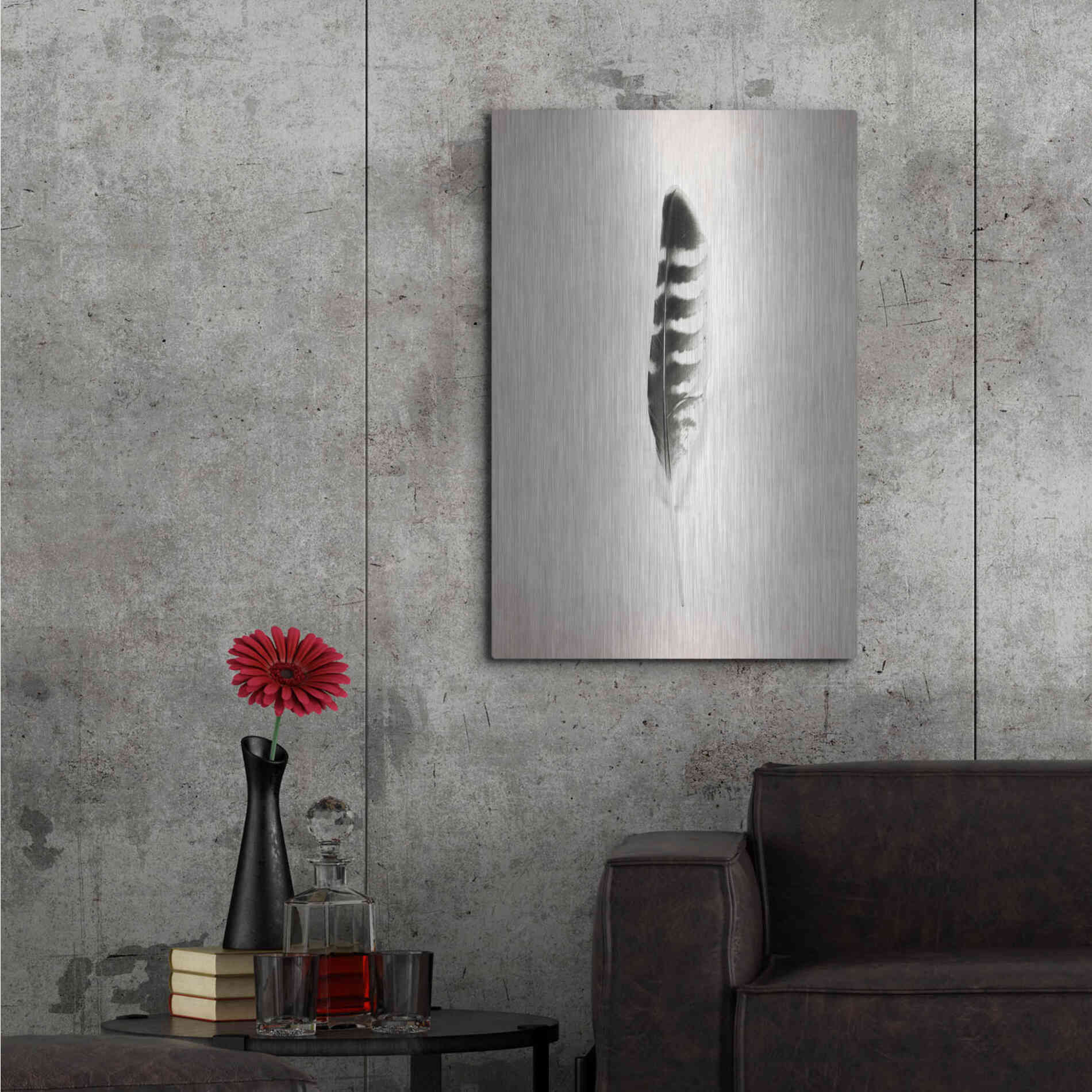 Luxe Metal Art 'Feather IV B&W' by Debra Van Swearingen, Metal Wall Art,24x36