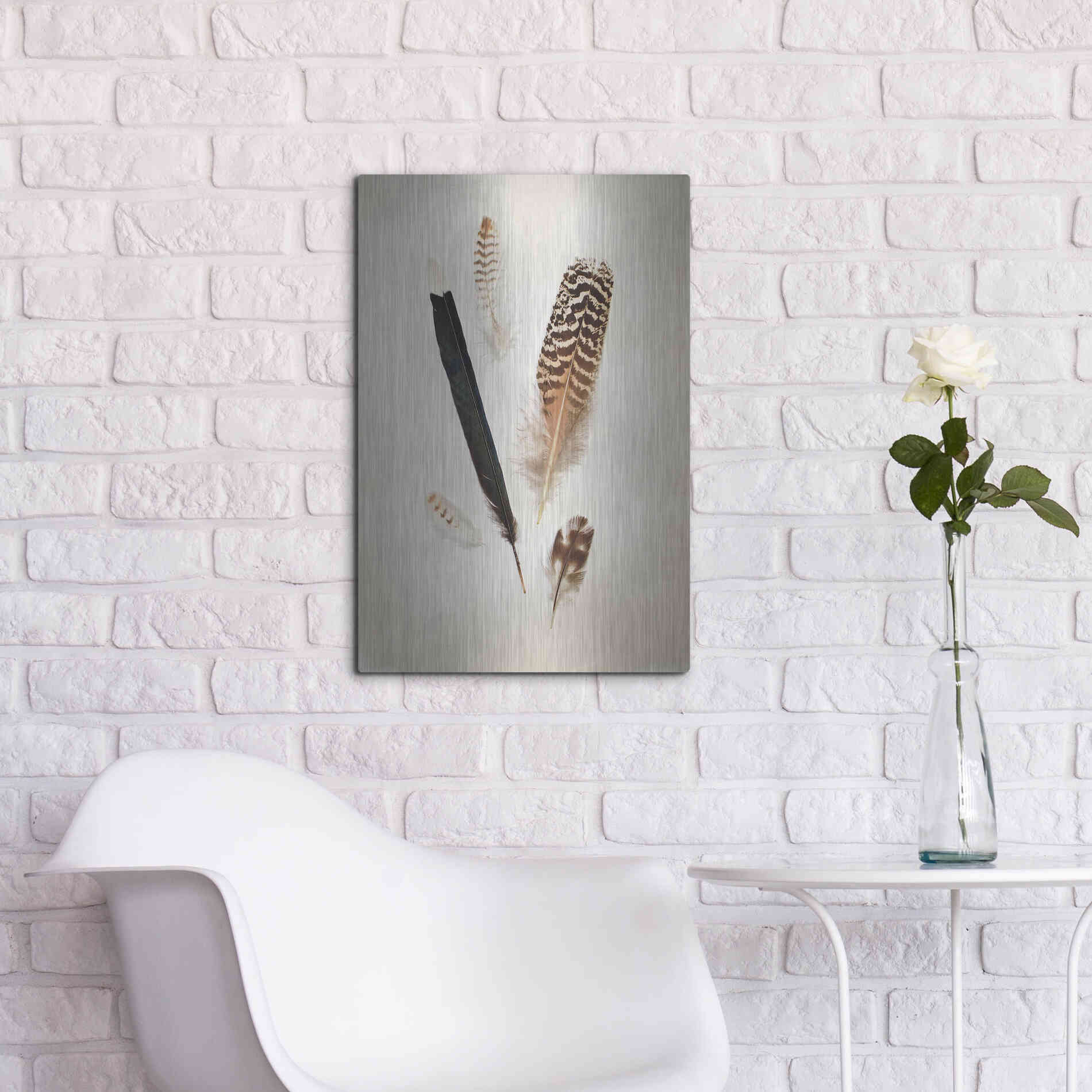 Luxe Metal Art 'Feather Group II' by Debra Van Swearingen, Metal Wall Art,16x24