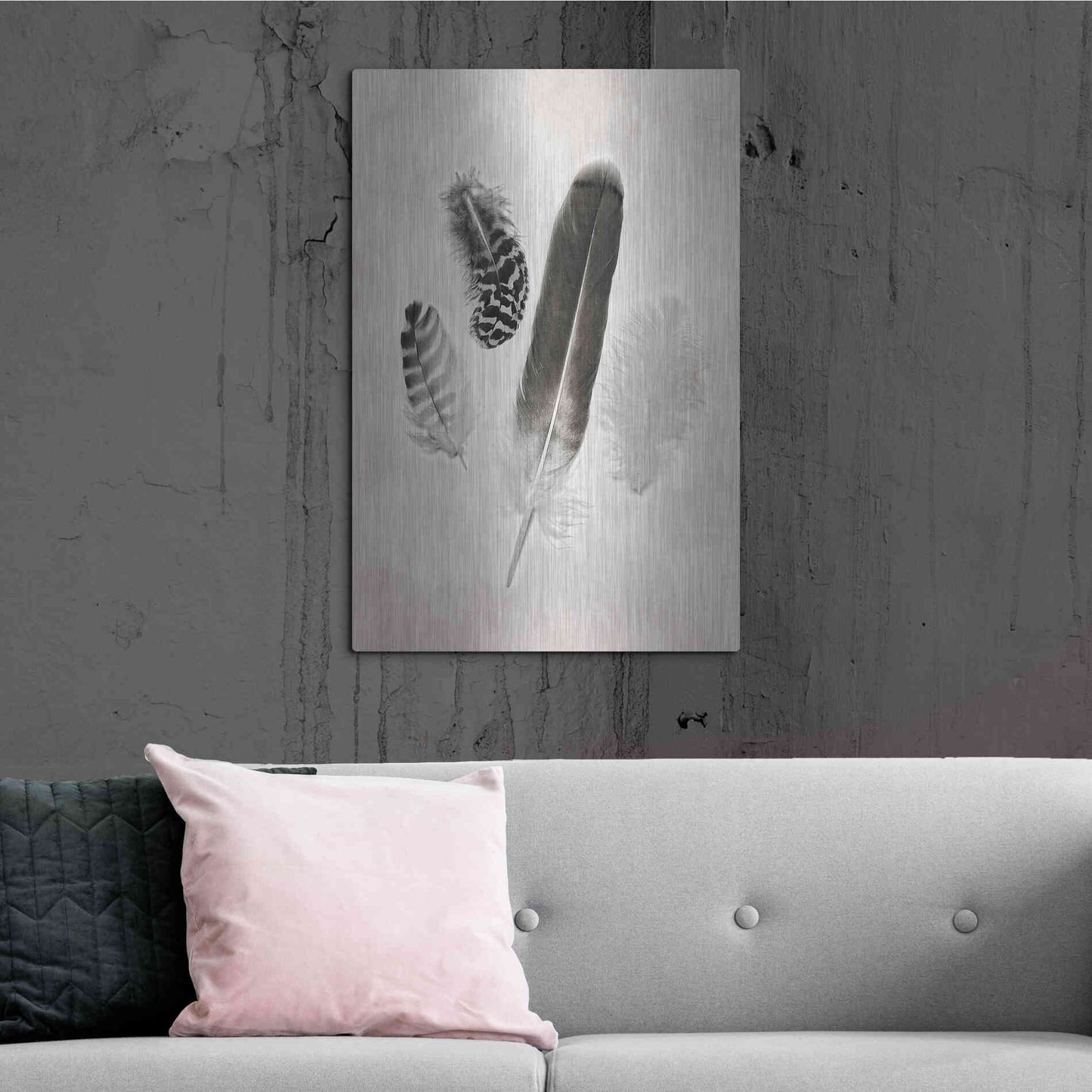 Luxe Metal Art 'Feather Group I B&W' by Debra Van Swearingen, Metal Wall Art,24x36