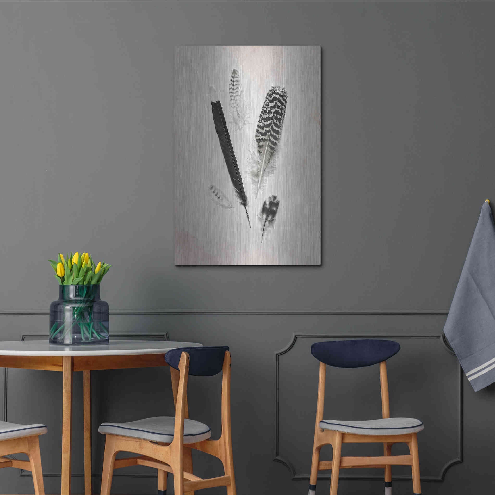 Luxe Metal Art 'Feather Group II B&W' by Debra Van Swearingen, Metal Wall Art,24x36