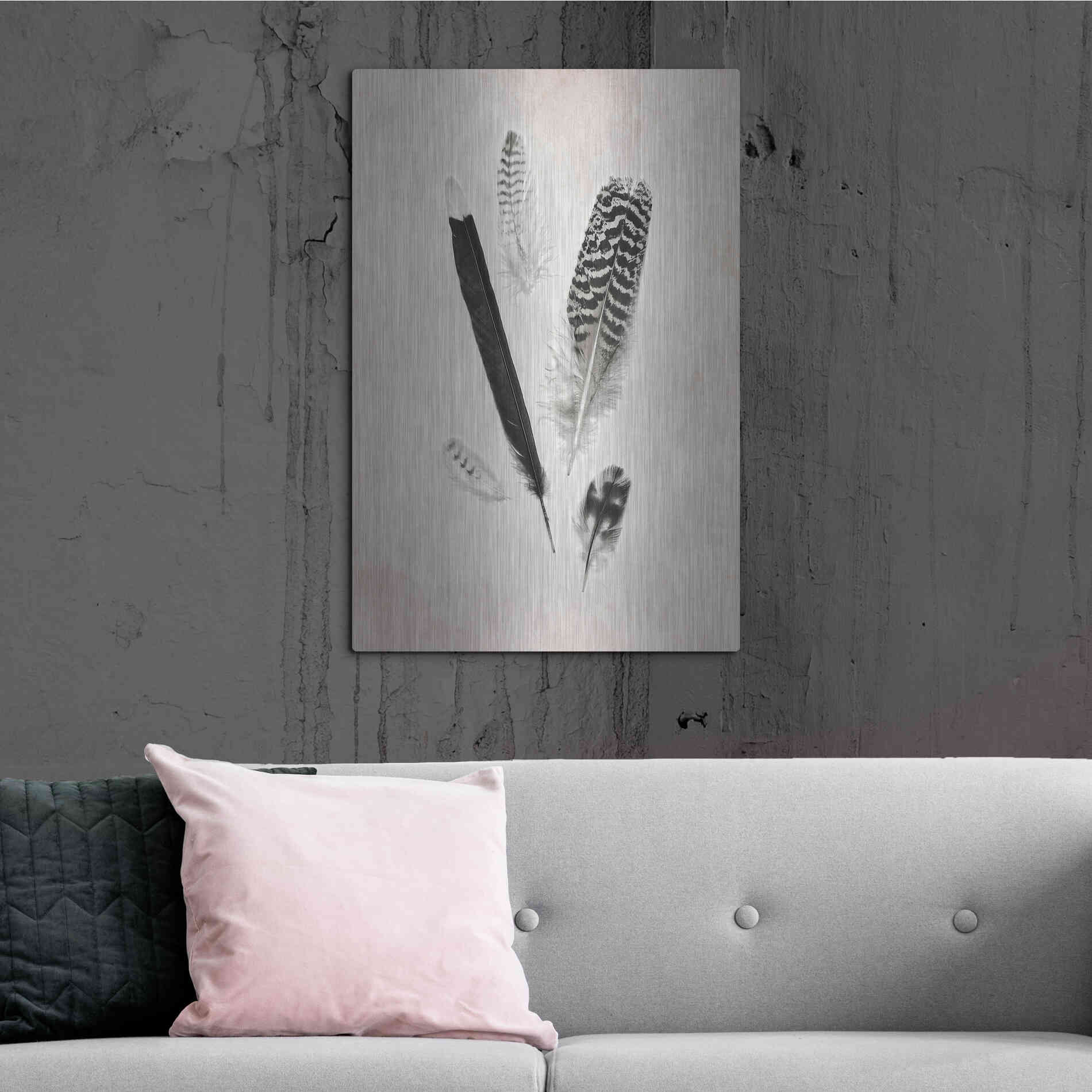 Luxe Metal Art 'Feather Group II B&W' by Debra Van Swearingen, Metal Wall Art,24x36