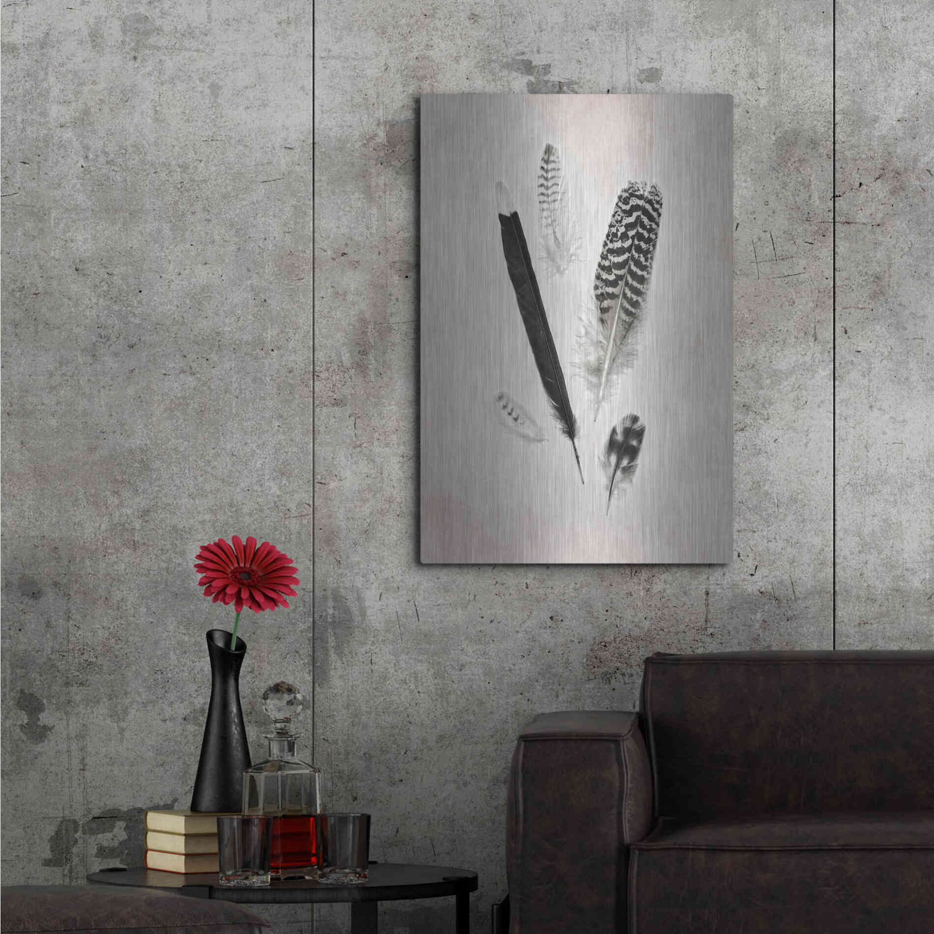 Luxe Metal Art 'Feather Group II B&W' by Debra Van Swearingen, Metal Wall Art,24x36