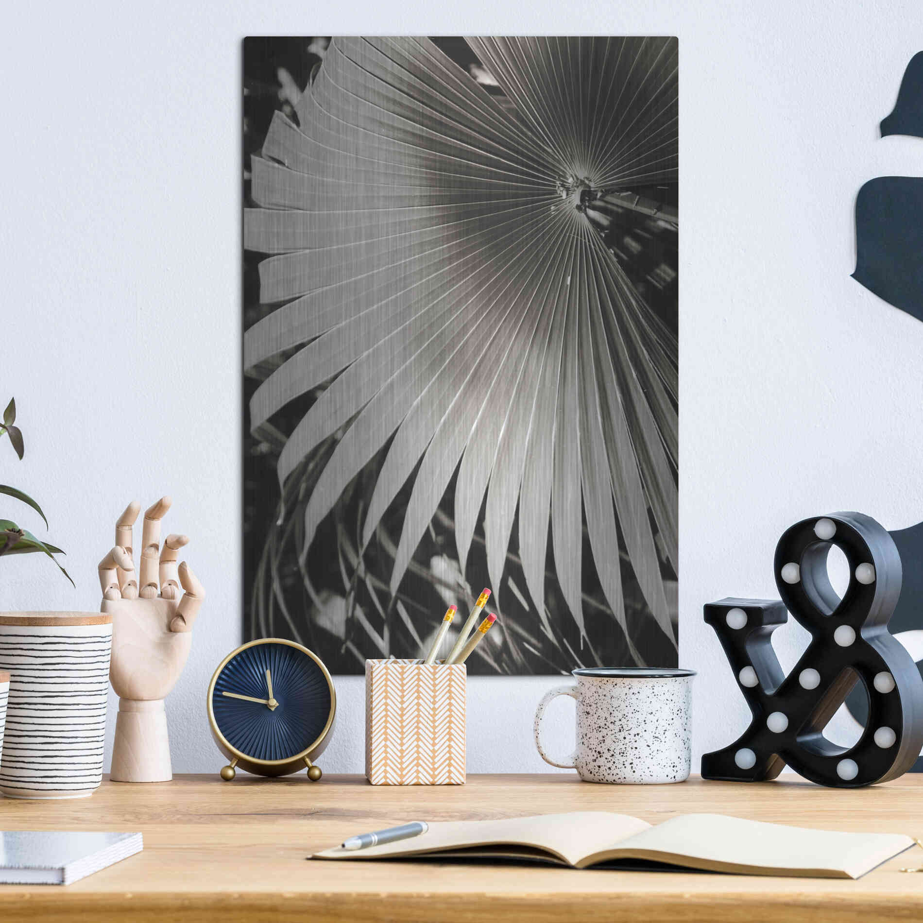 Luxe Metal Art 'Palm Frond 2' by Debra Van Swearingen, Metal Wall Art,12x16