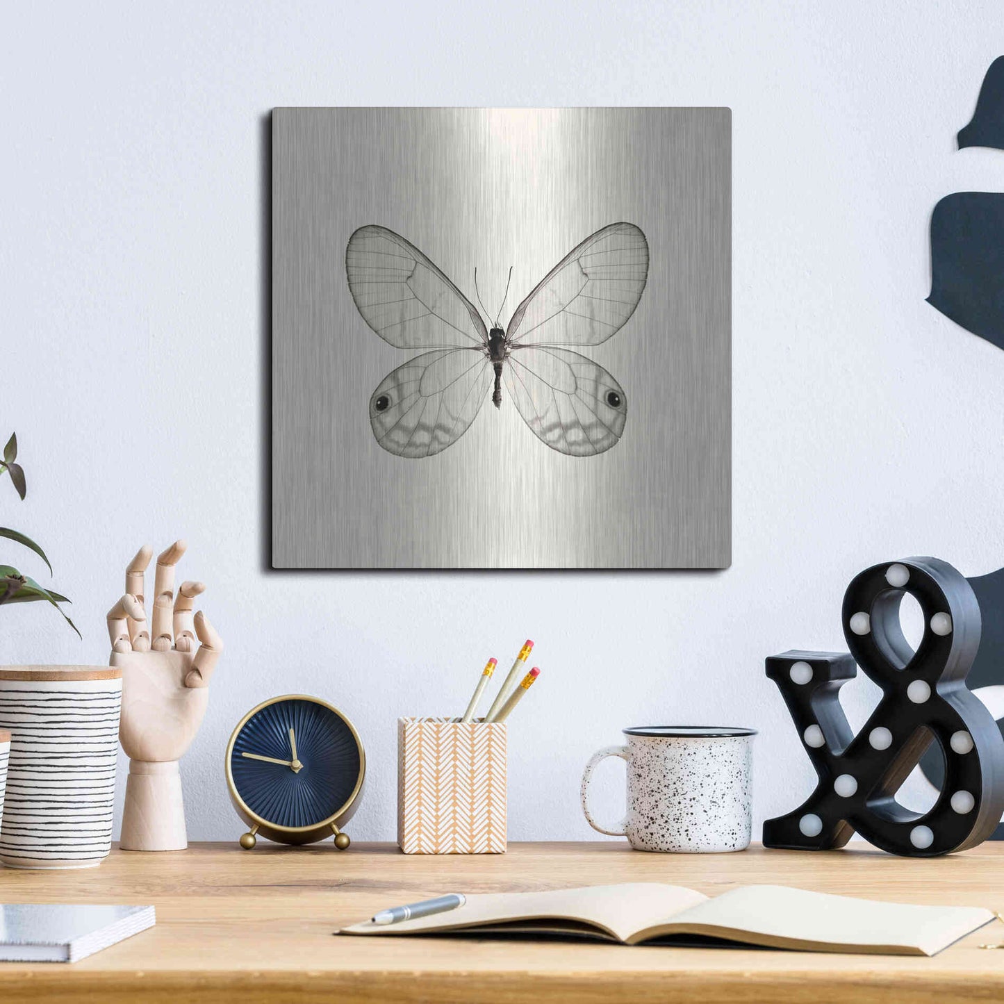 Luxe Metal Art 'Butterfly I B&W' by Debra Van Swearingen, Metal Wall Art,12x12