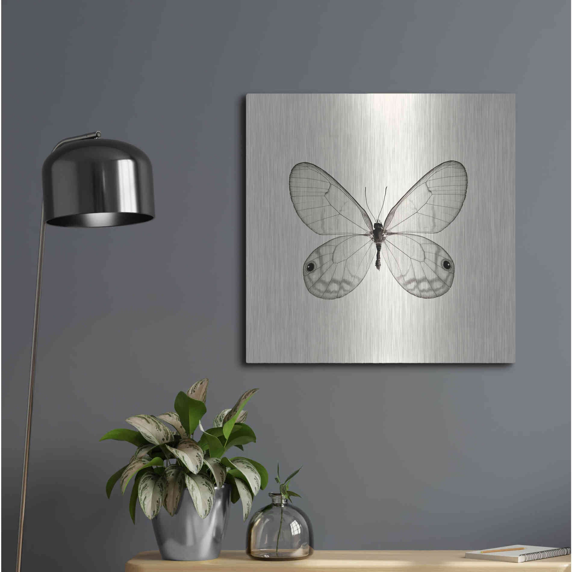 Luxe Metal Art 'Butterfly I B&W' by Debra Van Swearingen, Metal Wall Art,24x24