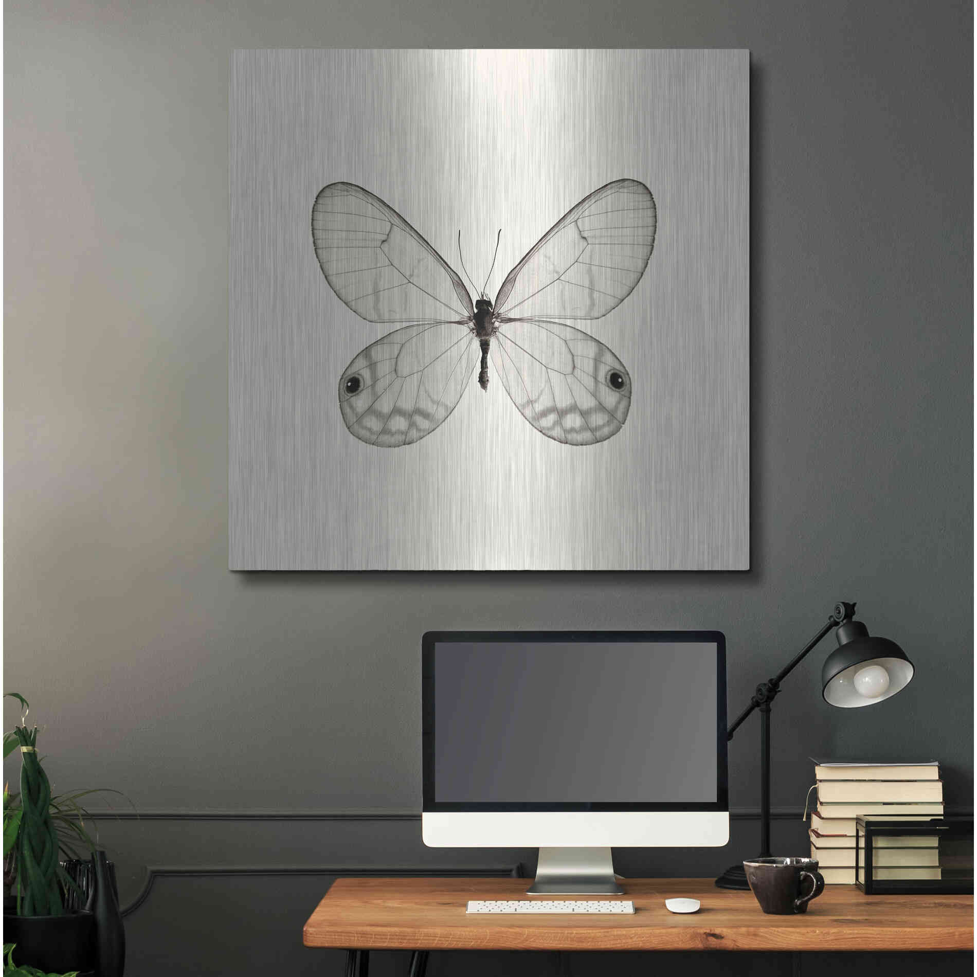 Luxe Metal Art 'Butterfly I B&W' by Debra Van Swearingen, Metal Wall Art,36x36