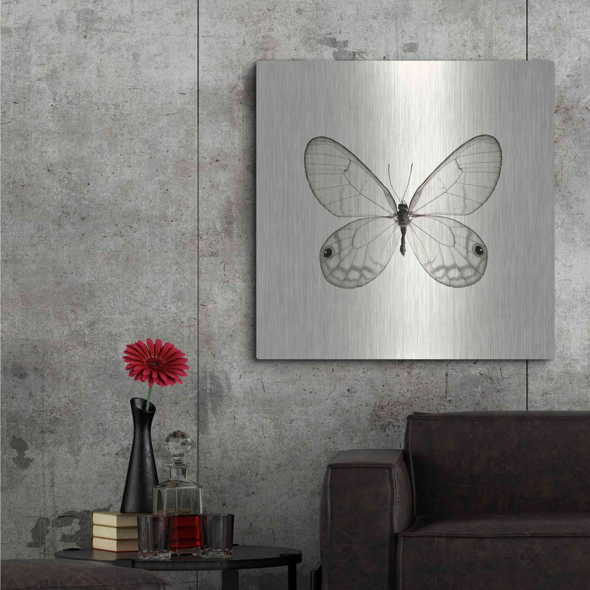 Luxe Metal Art 'Butterfly I B&W' by Debra Van Swearingen, Metal Wall Art,36x36
