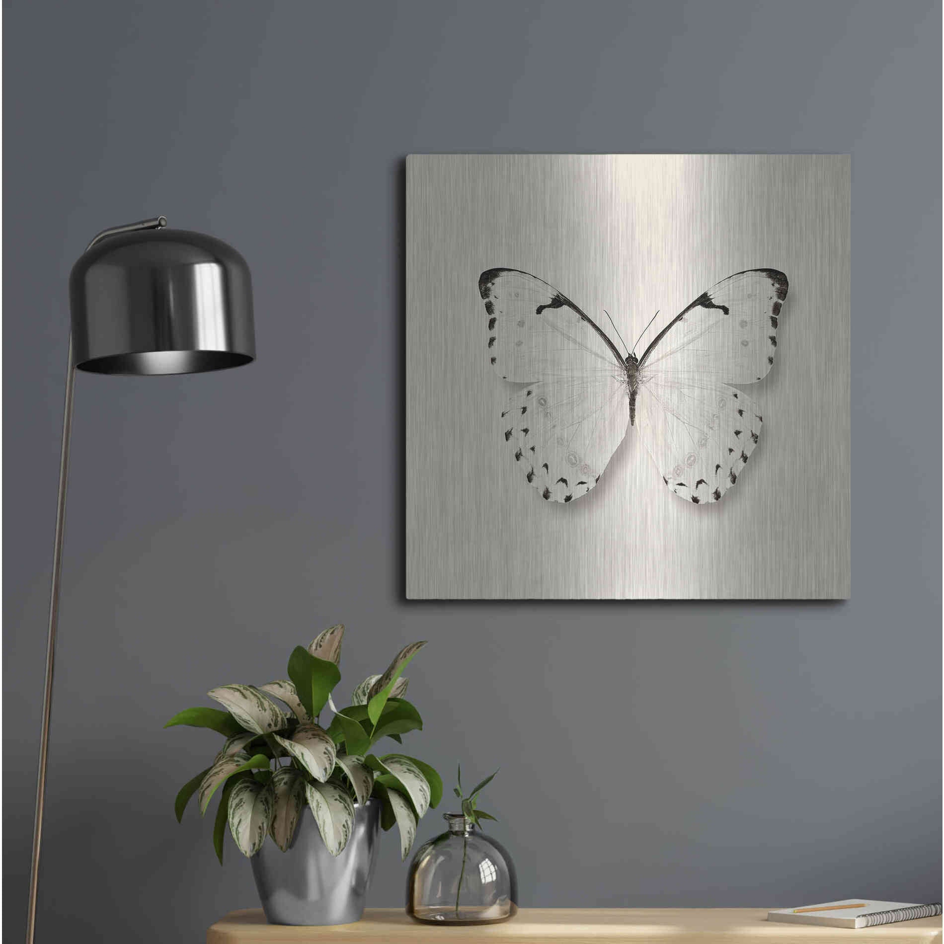 Luxe Metal Art 'Butterfly II B&W' by Debra Van Swearingen, Metal Wall Art,24x24