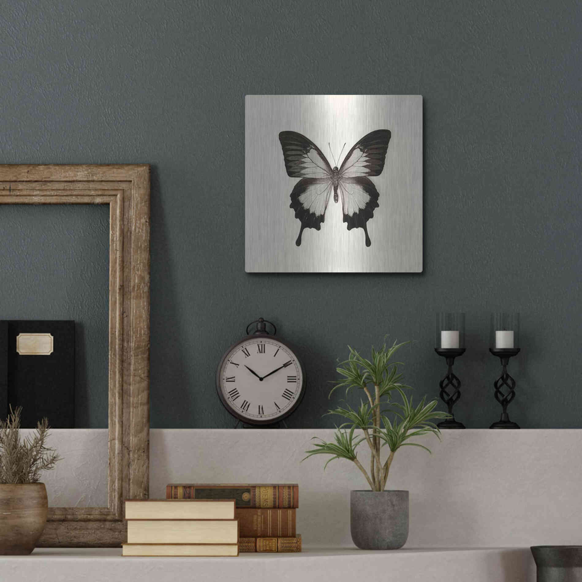 Luxe Metal Art 'Butterfly III B&W' by Debra Van Swearingen, Metal Wall Art,12x12