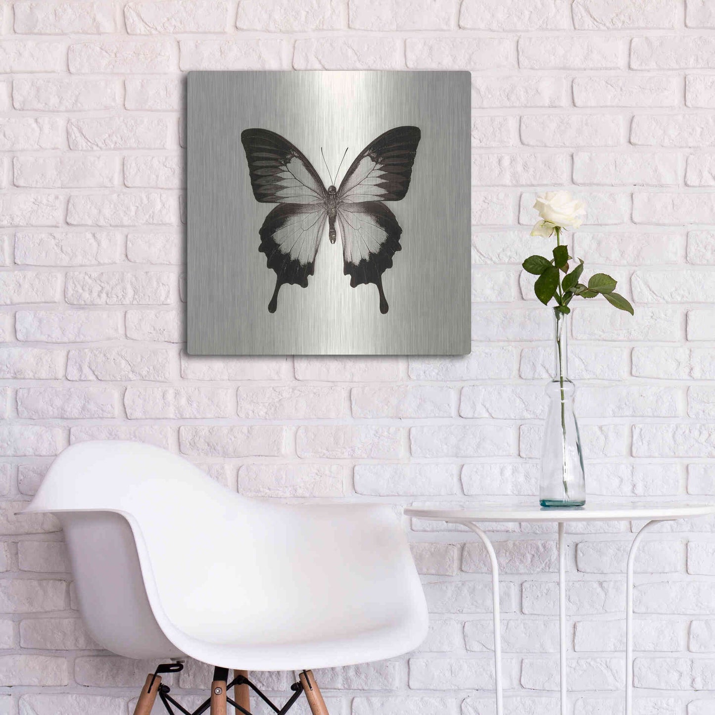 Luxe Metal Art 'Butterfly III B&W' by Debra Van Swearingen, Metal Wall Art,24x24