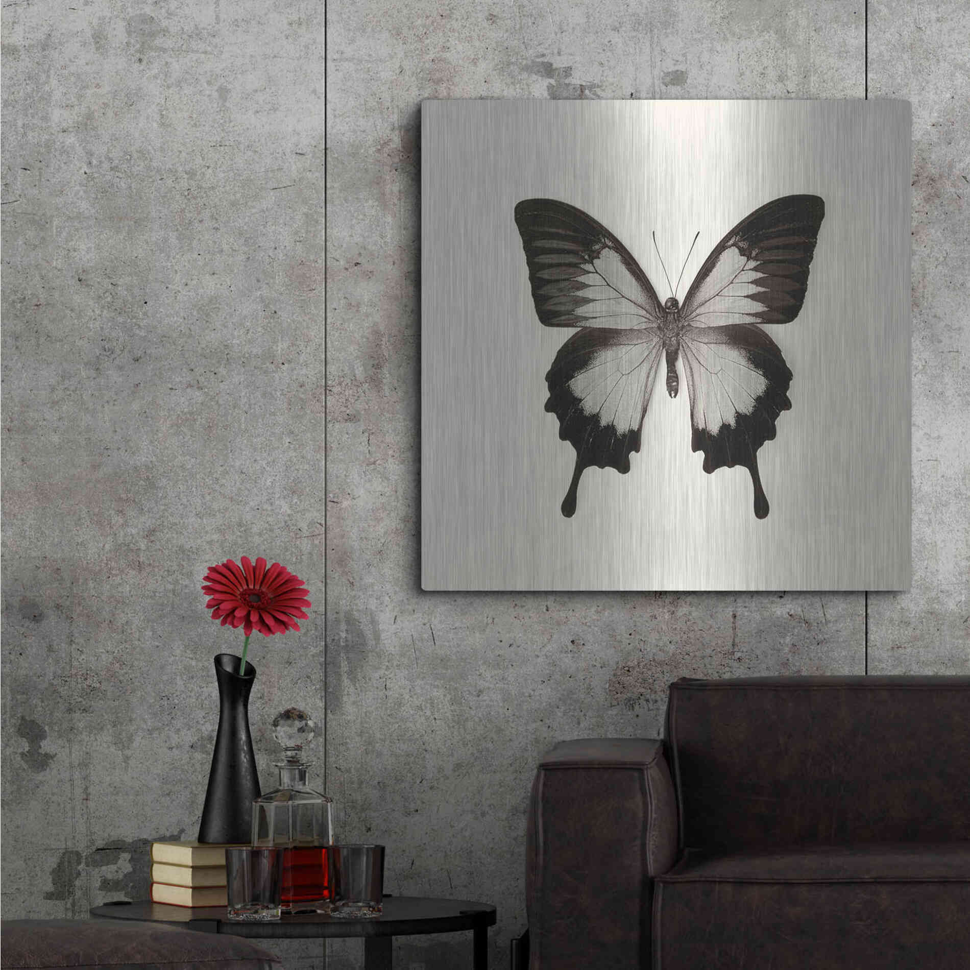 Luxe Metal Art 'Butterfly III B&W' by Debra Van Swearingen, Metal Wall Art,36x36