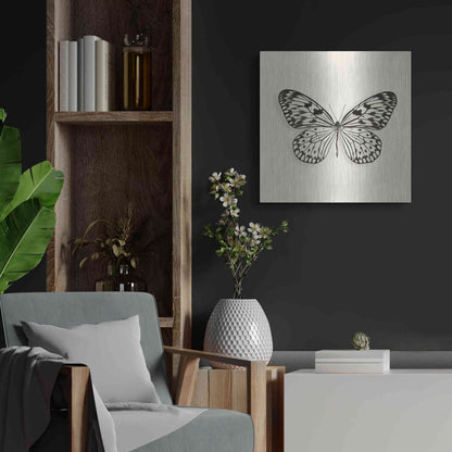 Luxe Metal Art 'Butterfly V B&W' by Debra Van Swearingen, Metal Wall Art,24x24