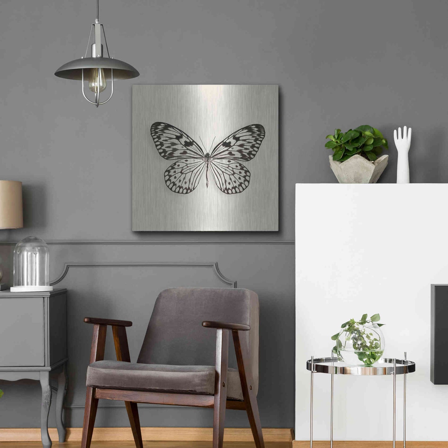 Luxe Metal Art 'Butterfly V B&W' by Debra Van Swearingen, Metal Wall Art,24x24