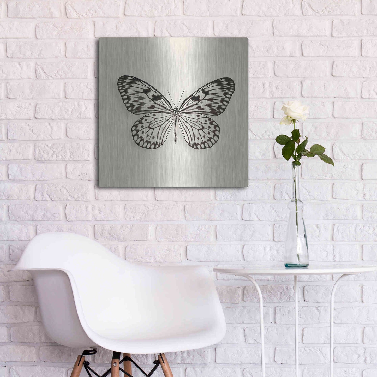 Luxe Metal Art 'Butterfly V B&W' by Debra Van Swearingen, Metal Wall Art,24x24
