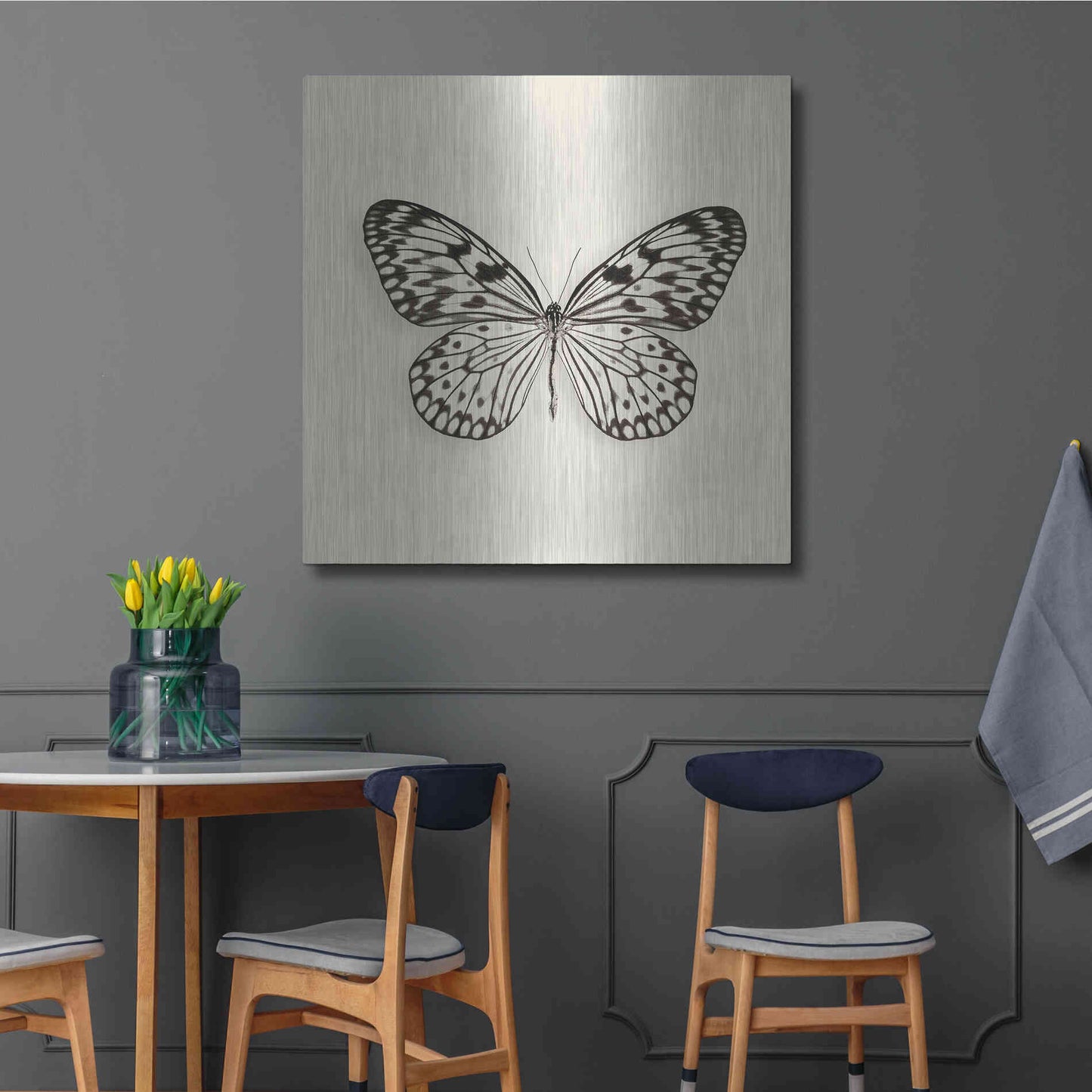 Luxe Metal Art 'Butterfly V B&W' by Debra Van Swearingen, Metal Wall Art,36x36