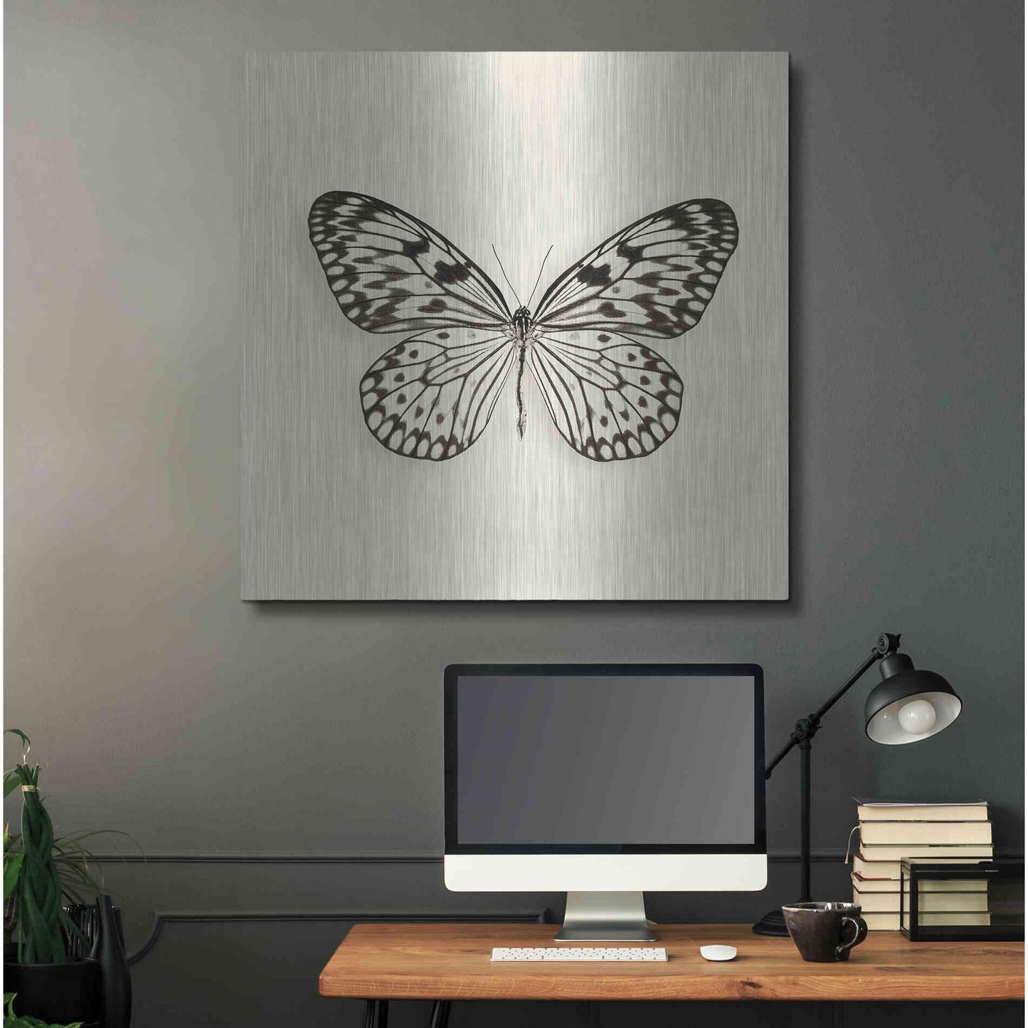 Luxe Metal Art 'Butterfly V B&W' by Debra Van Swearingen, Metal Wall Art,36x36