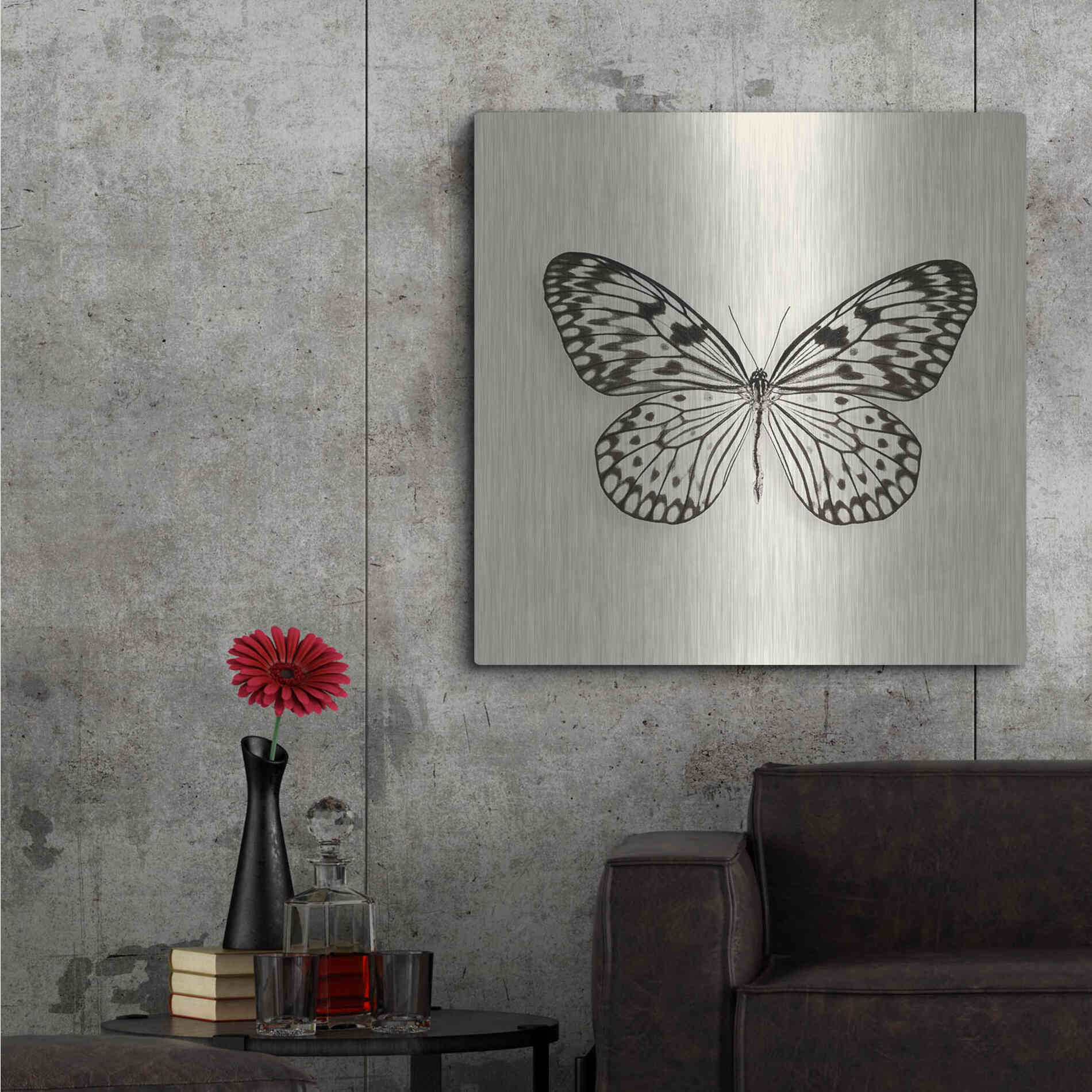 Luxe Metal Art 'Butterfly V B&W' by Debra Van Swearingen, Metal Wall Art,36x36