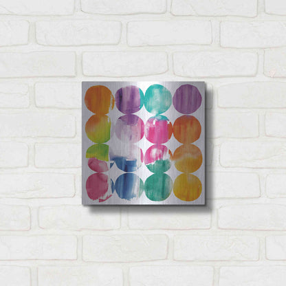 Luxe Metal Art 'Spring Dots Crop with White Border' by Elyse DeNeige, Metal Wall Art,12x12