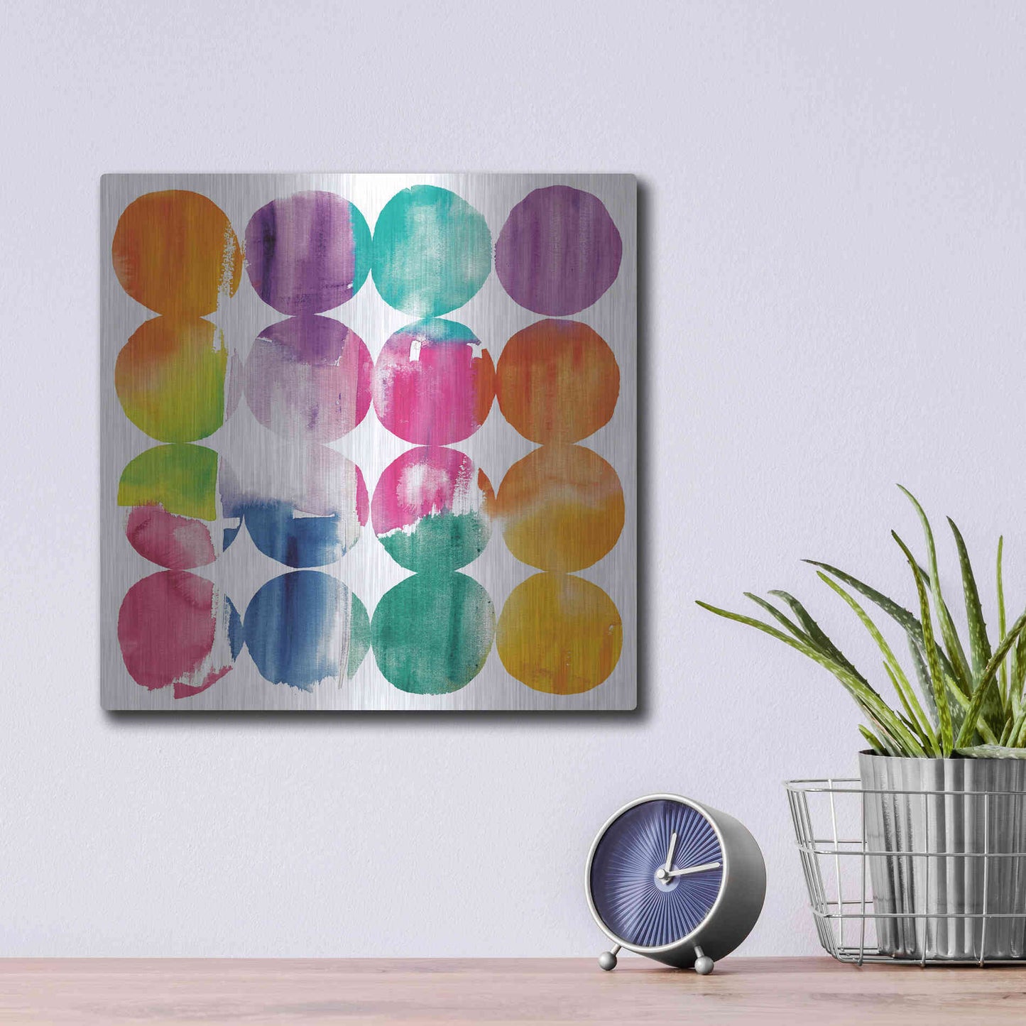 Luxe Metal Art 'Spring Dots Crop with White Border' by Elyse DeNeige, Metal Wall Art,12x12