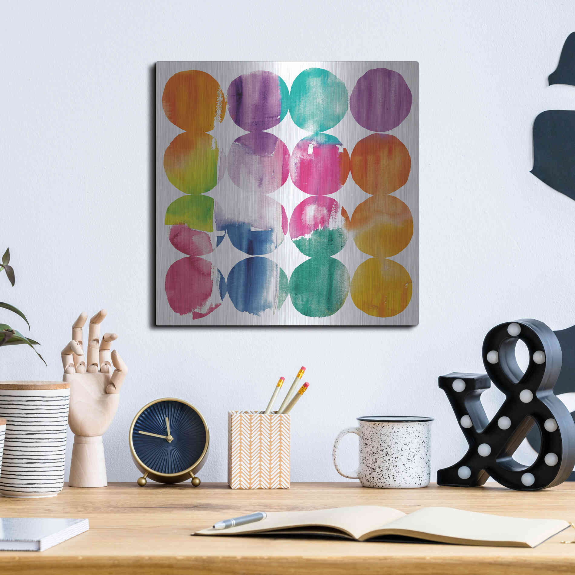 Luxe Metal Art 'Spring Dots Crop with White Border' by Elyse DeNeige, Metal Wall Art,12x12