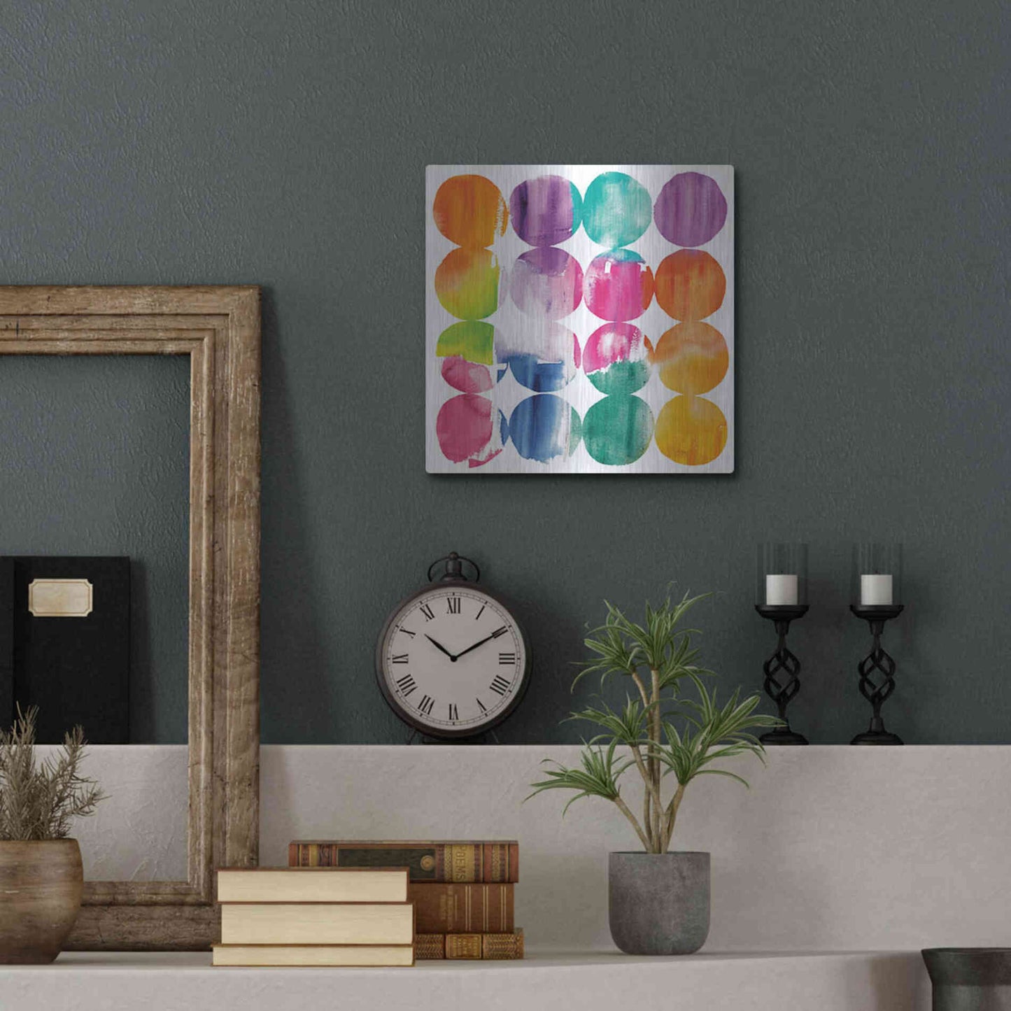 Luxe Metal Art 'Spring Dots Crop with White Border' by Elyse DeNeige, Metal Wall Art,12x12