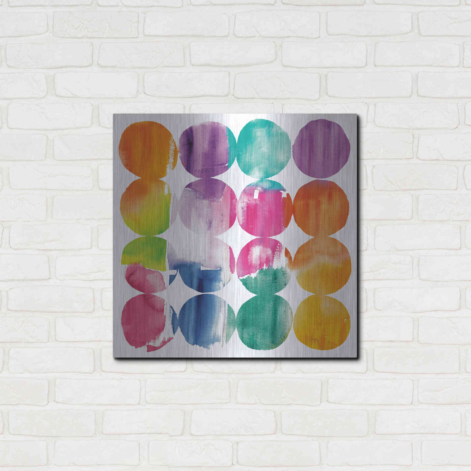 Luxe Metal Art 'Spring Dots Crop with White Border' by Elyse DeNeige, Metal Wall Art,24x24