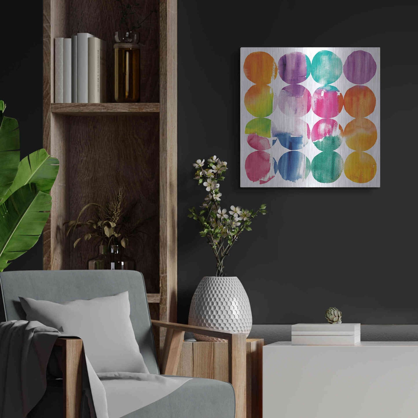 Luxe Metal Art 'Spring Dots Crop with White Border' by Elyse DeNeige, Metal Wall Art,24x24