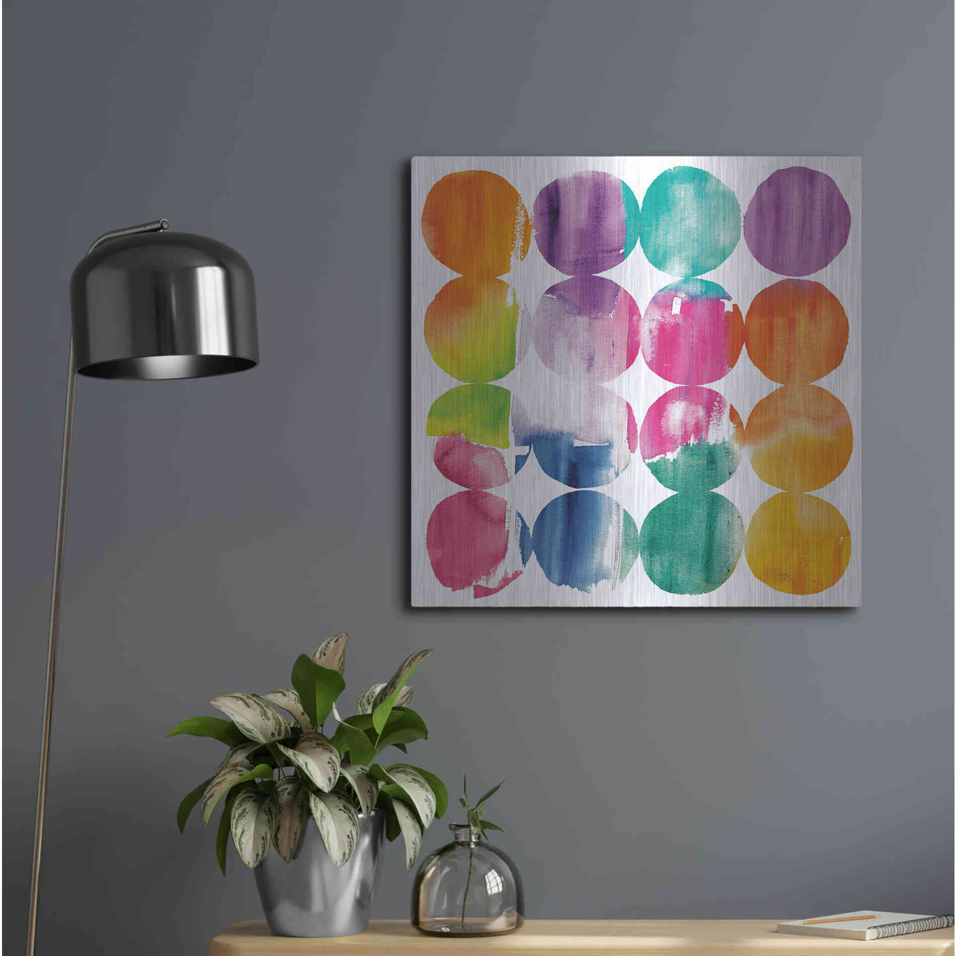 Luxe Metal Art 'Spring Dots Crop with White Border' by Elyse DeNeige, Metal Wall Art,24x24