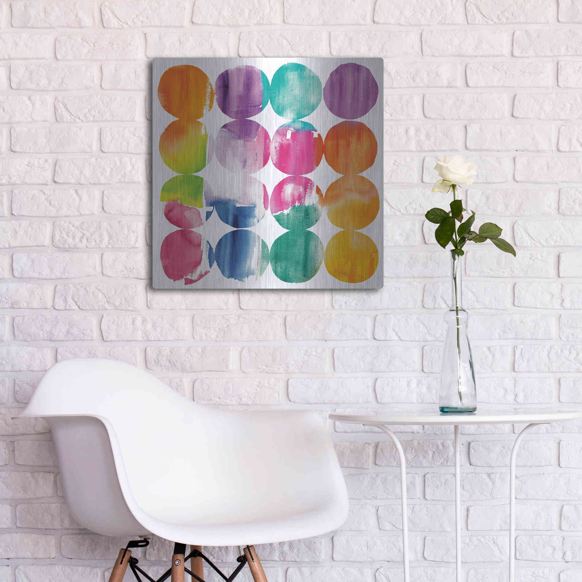 Luxe Metal Art 'Spring Dots Crop with White Border' by Elyse DeNeige, Metal Wall Art,24x24