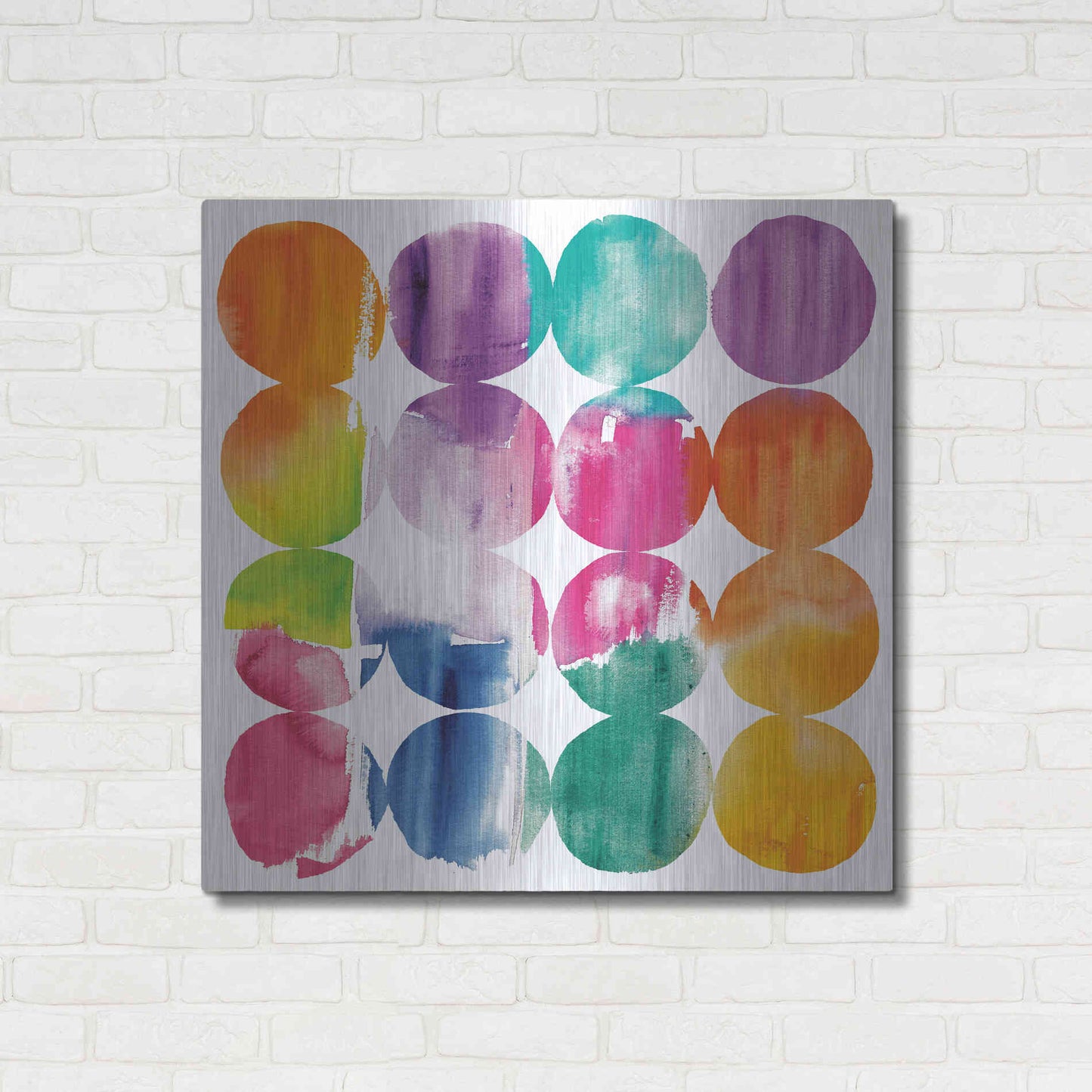 Luxe Metal Art 'Spring Dots Crop with White Border' by Elyse DeNeige, Metal Wall Art,36x36