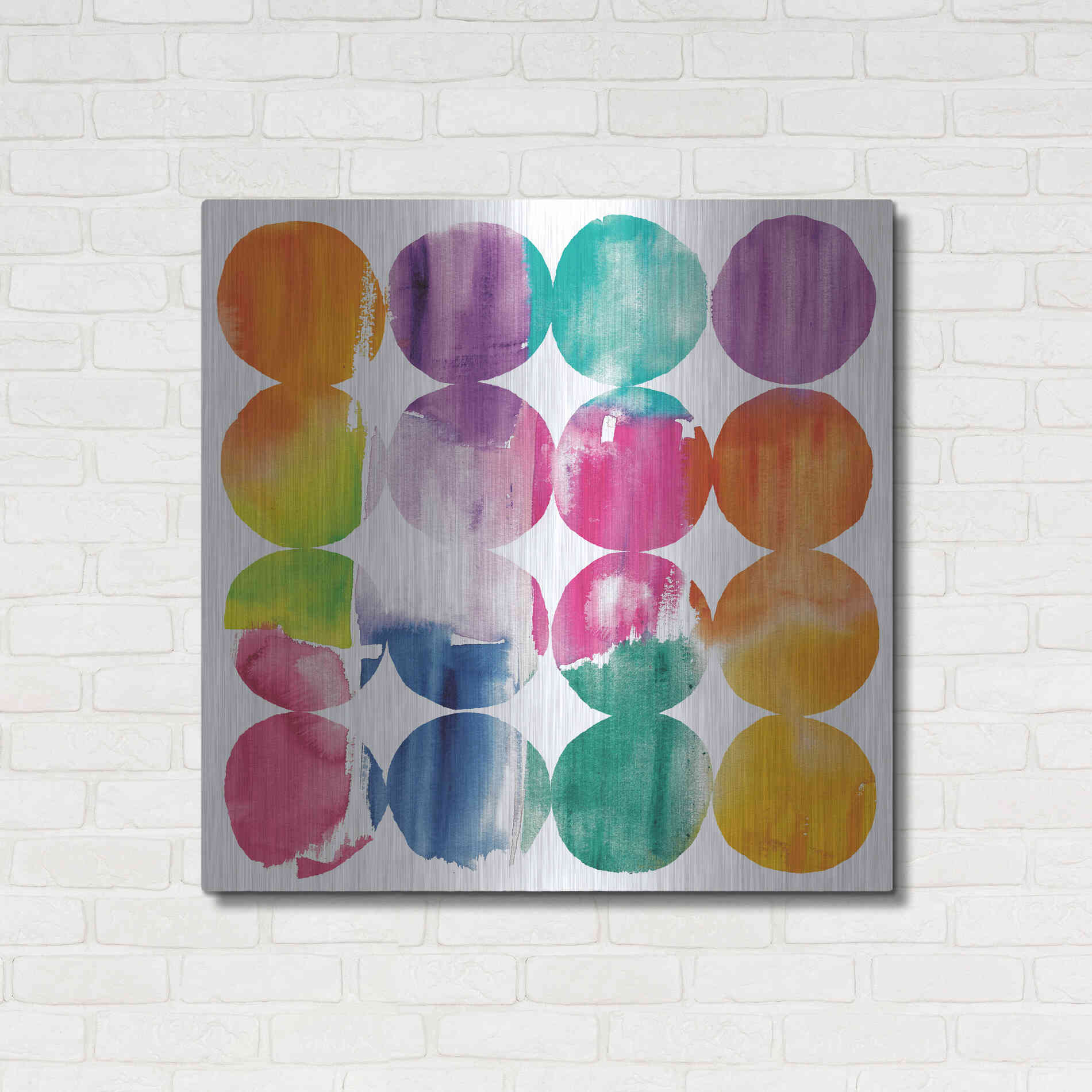 Luxe Metal Art 'Spring Dots Crop with White Border' by Elyse DeNeige, Metal Wall Art,36x36