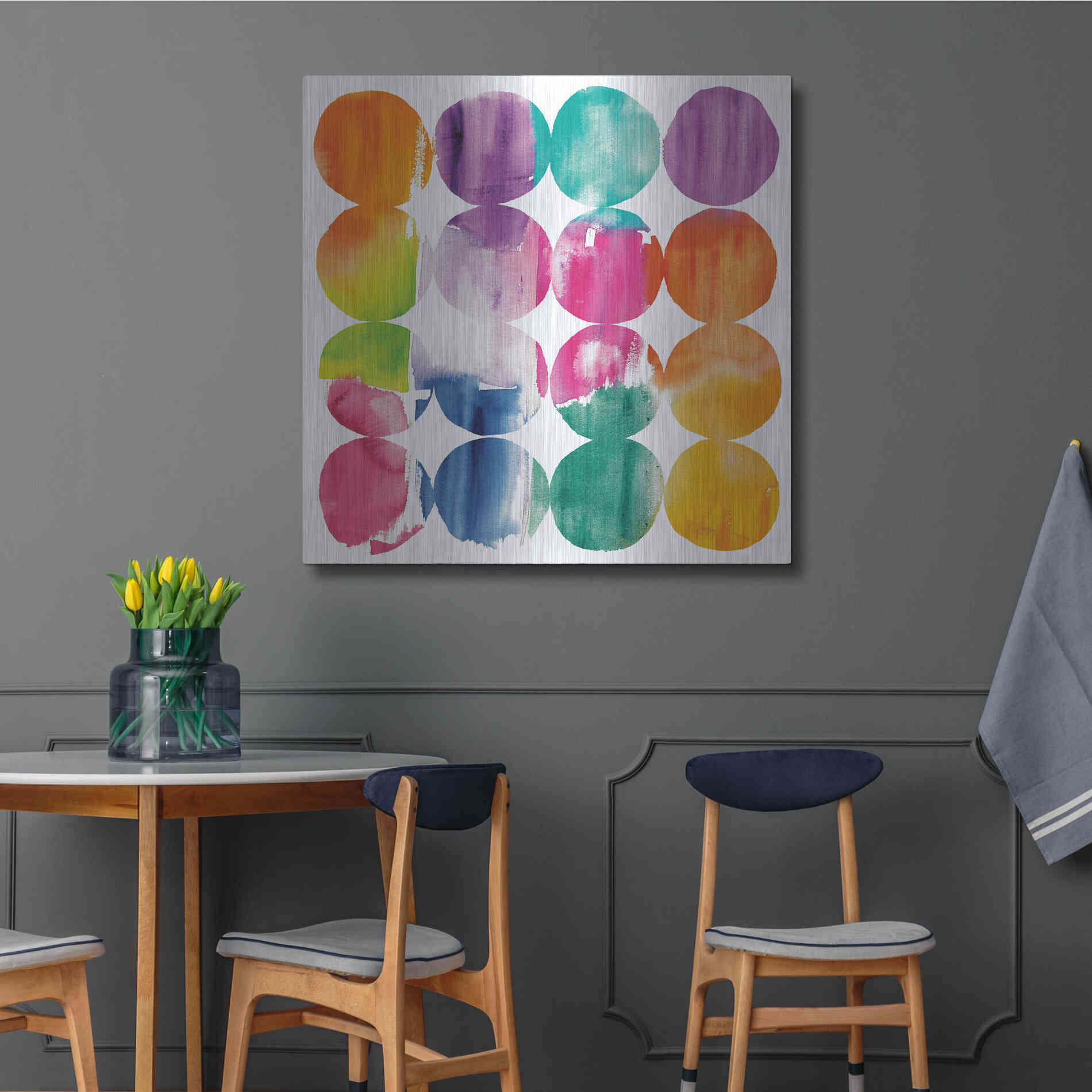 Luxe Metal Art 'Spring Dots Crop with White Border' by Elyse DeNeige, Metal Wall Art,36x36