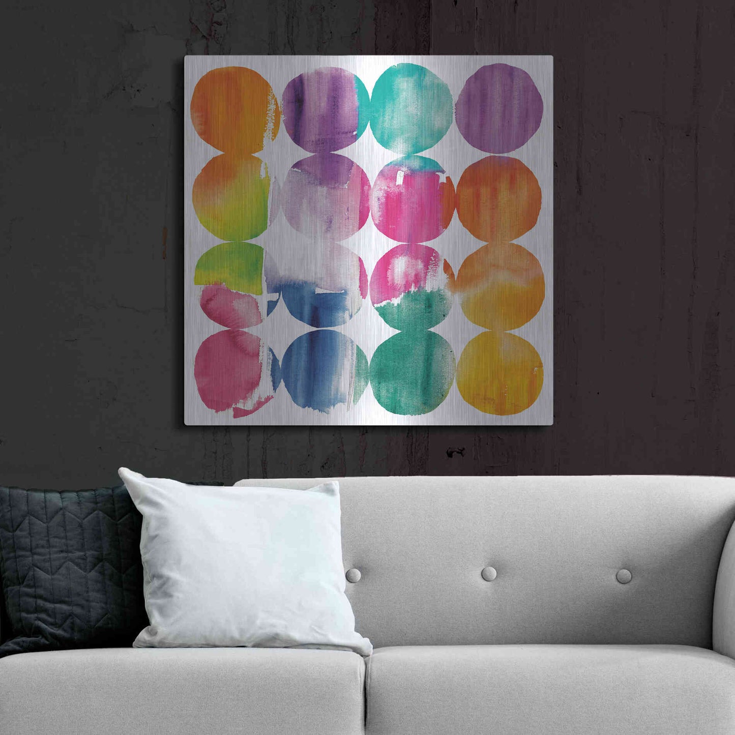 Luxe Metal Art 'Spring Dots Crop with White Border' by Elyse DeNeige, Metal Wall Art,36x36