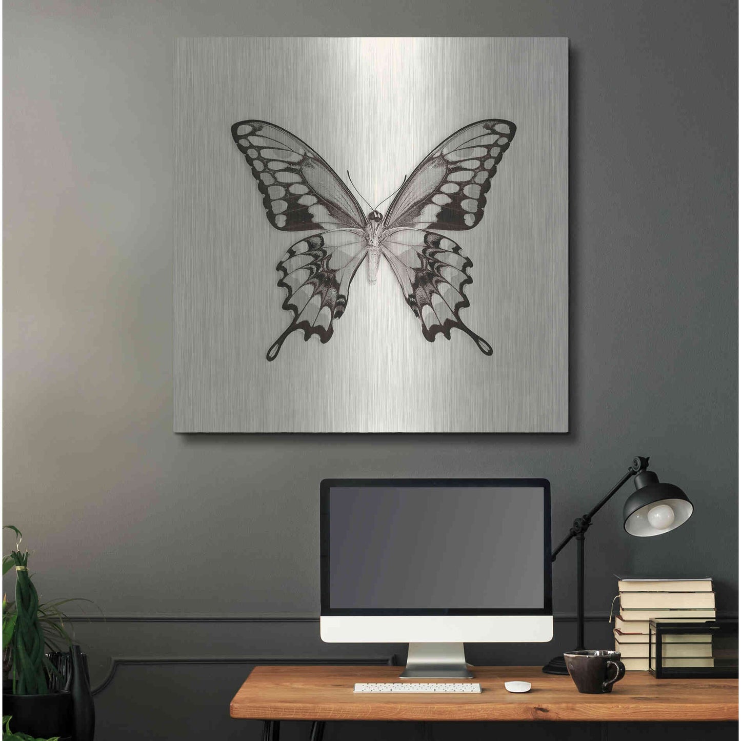 Luxe Metal Art 'Butterfly VI B&W' by Debra Van Swearingen, Metal Wall Art,36x36