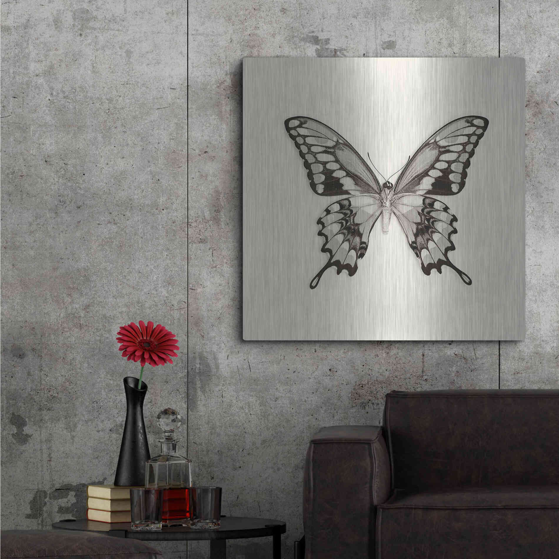 Luxe Metal Art 'Butterfly VI B&W' by Debra Van Swearingen, Metal Wall Art,36x36