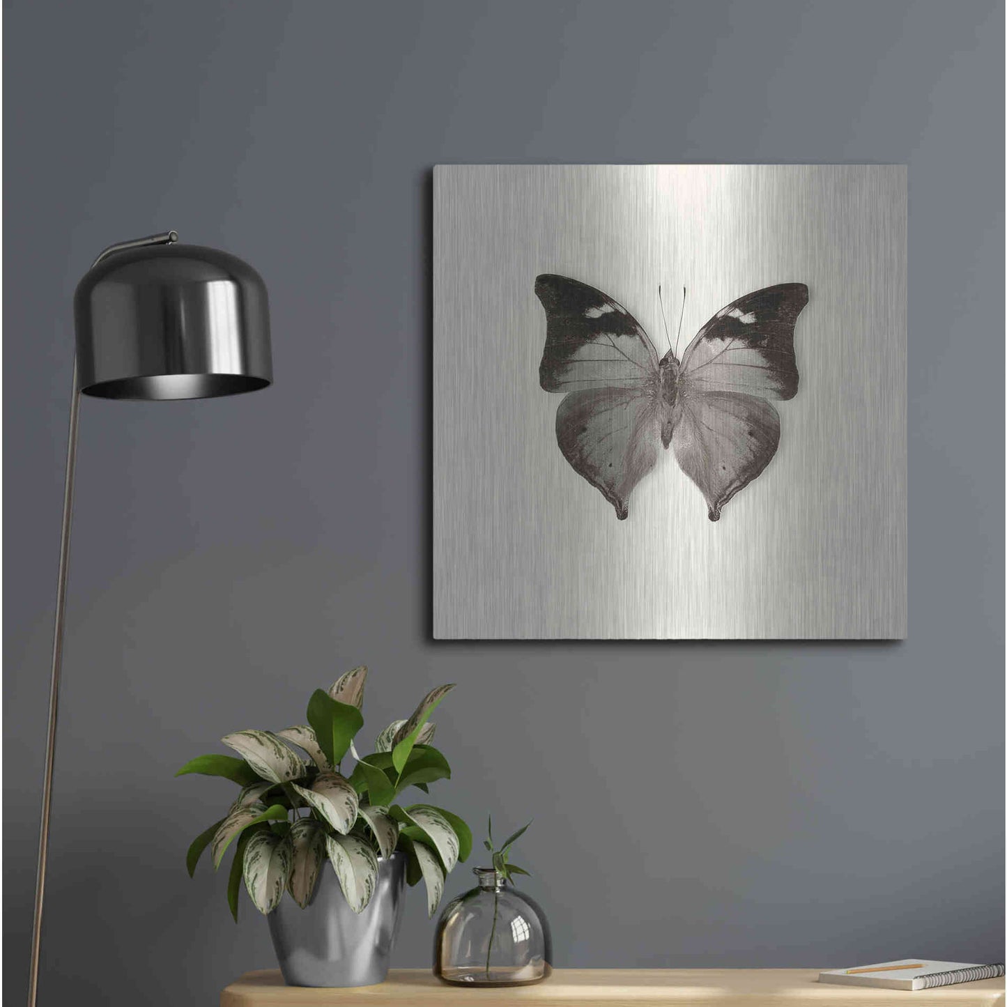 Luxe Metal Art 'Butterfly VII B&W' by Debra Van Swearingen, Metal Wall Art,24x24