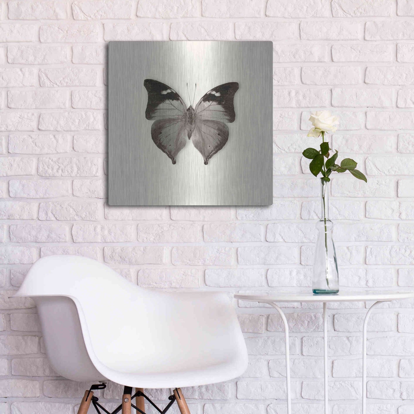 Luxe Metal Art 'Butterfly VII B&W' by Debra Van Swearingen, Metal Wall Art,24x24