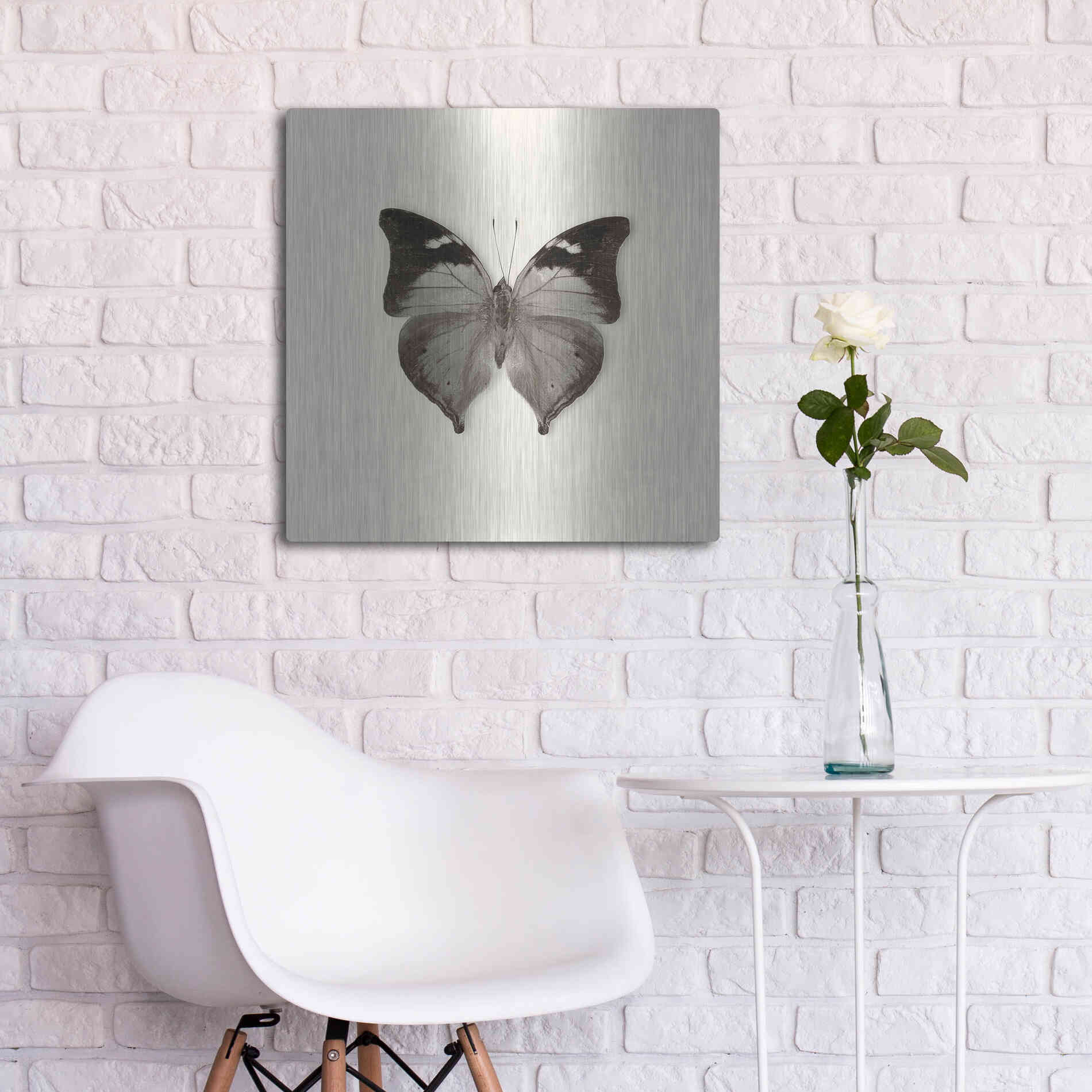 Luxe Metal Art 'Butterfly VII B&W' by Debra Van Swearingen, Metal Wall Art,24x24