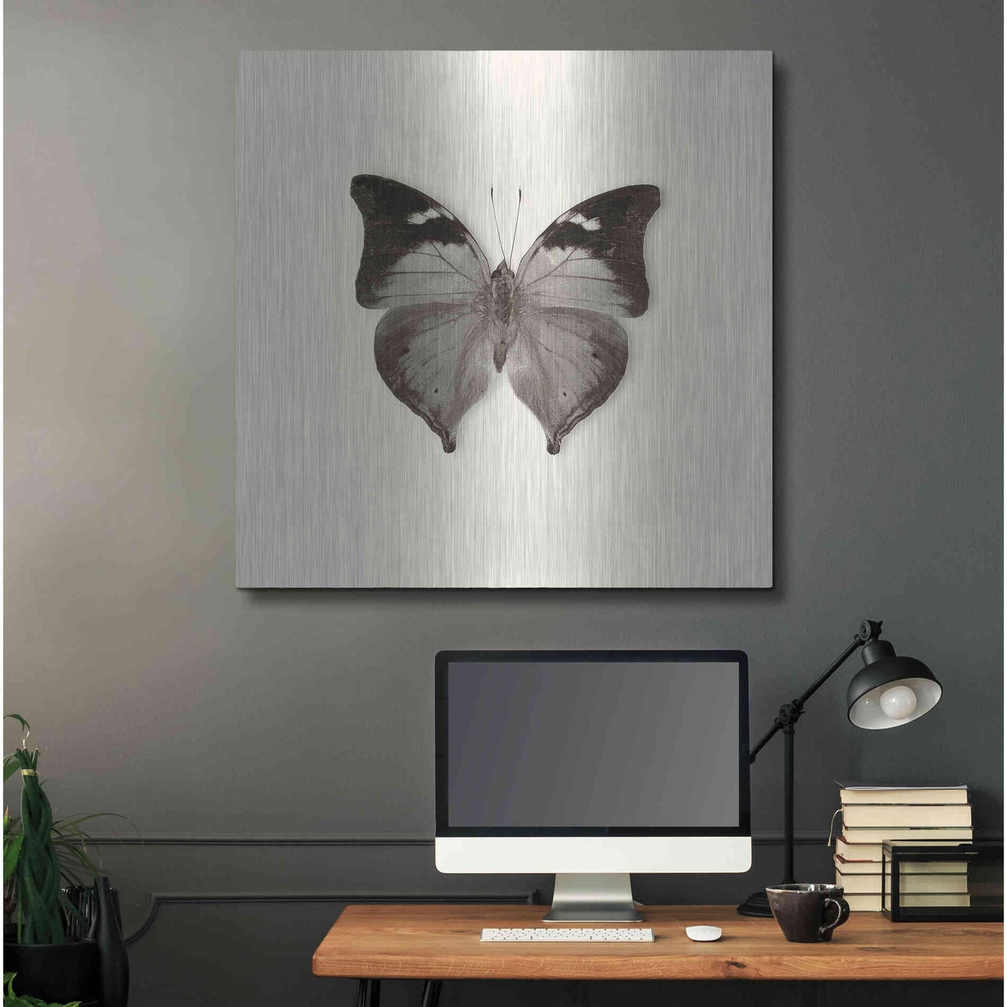 Luxe Metal Art 'Butterfly VII B&W' by Debra Van Swearingen, Metal Wall Art,36x36