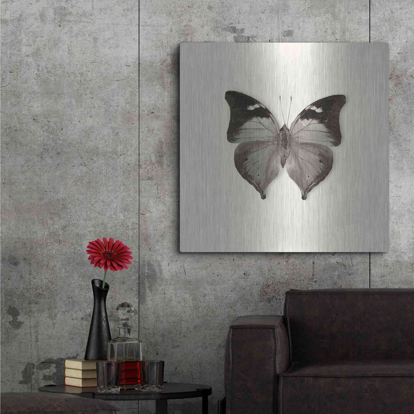 Luxe Metal Art 'Butterfly VII B&W' by Debra Van Swearingen, Metal Wall Art,36x36