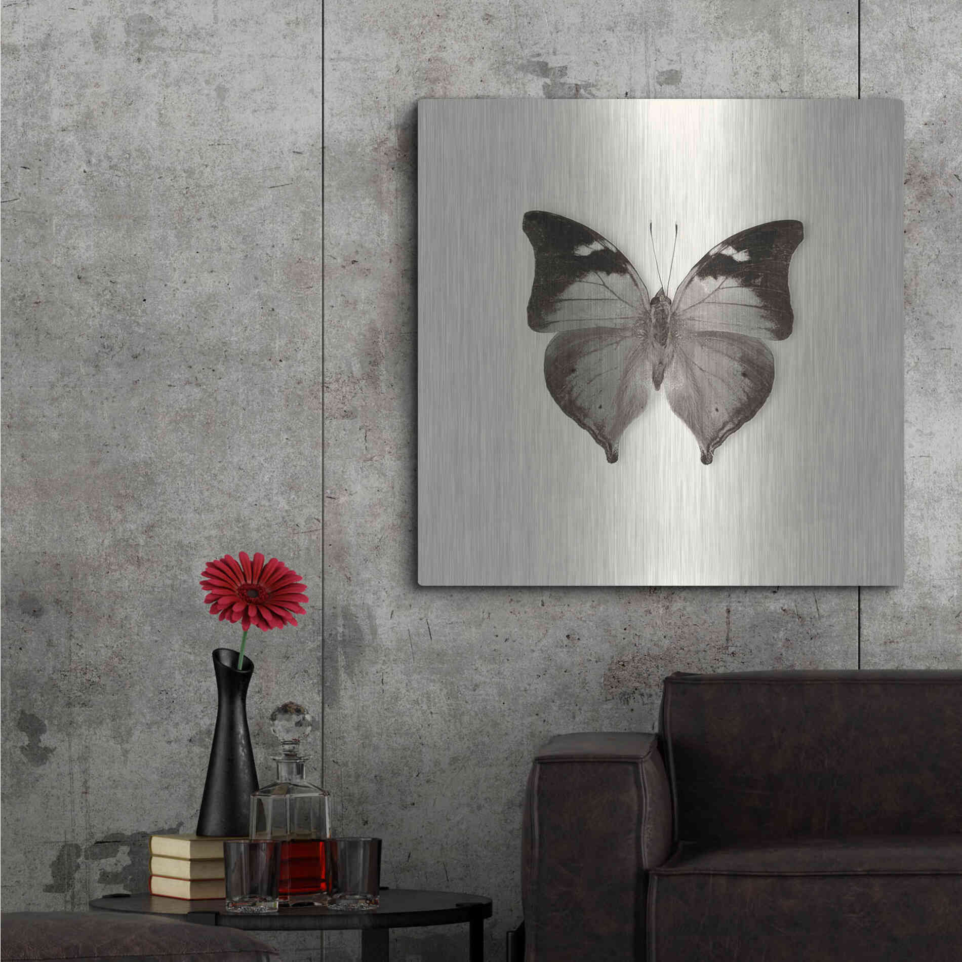 Luxe Metal Art 'Butterfly VII B&W' by Debra Van Swearingen, Metal Wall Art,36x36