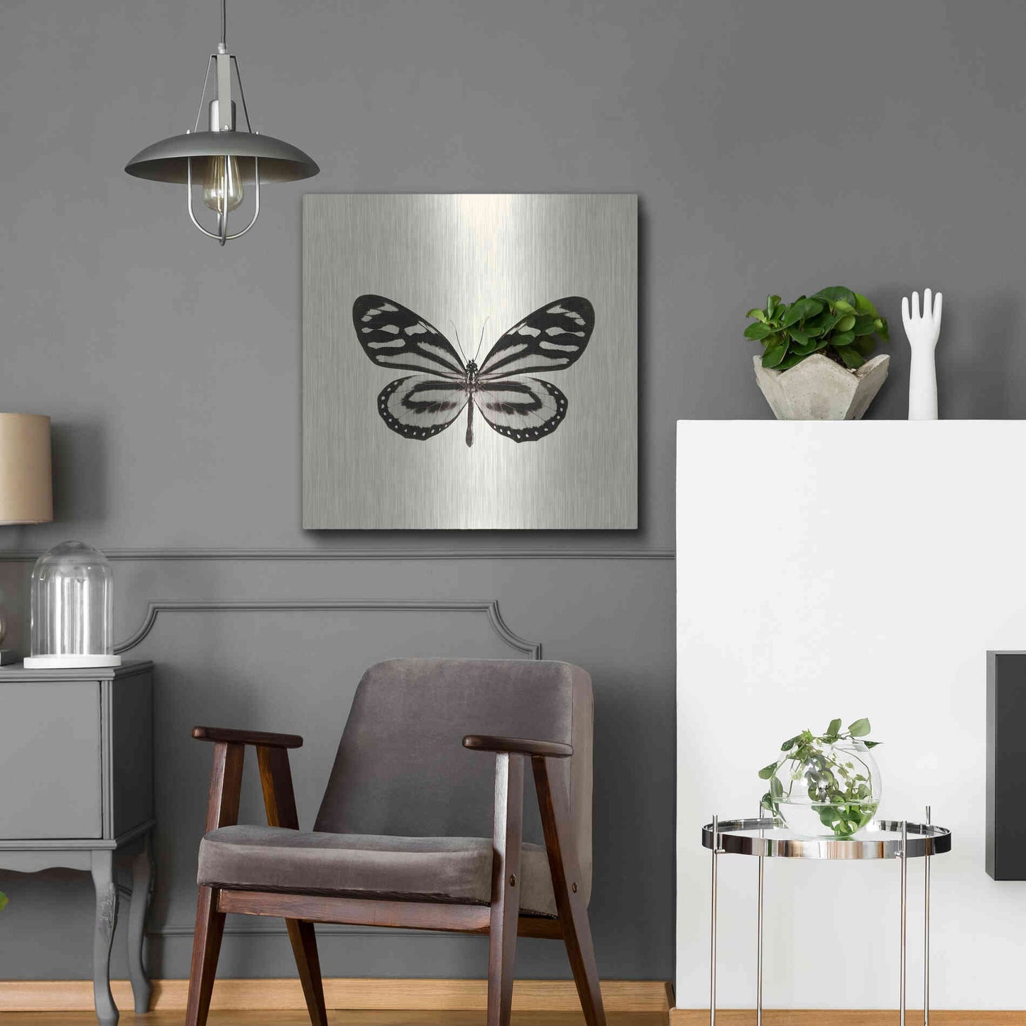 Luxe Metal Art 'Butterfly VIII B&W' by Debra Van Swearingen, Metal Wall Art,24x24
