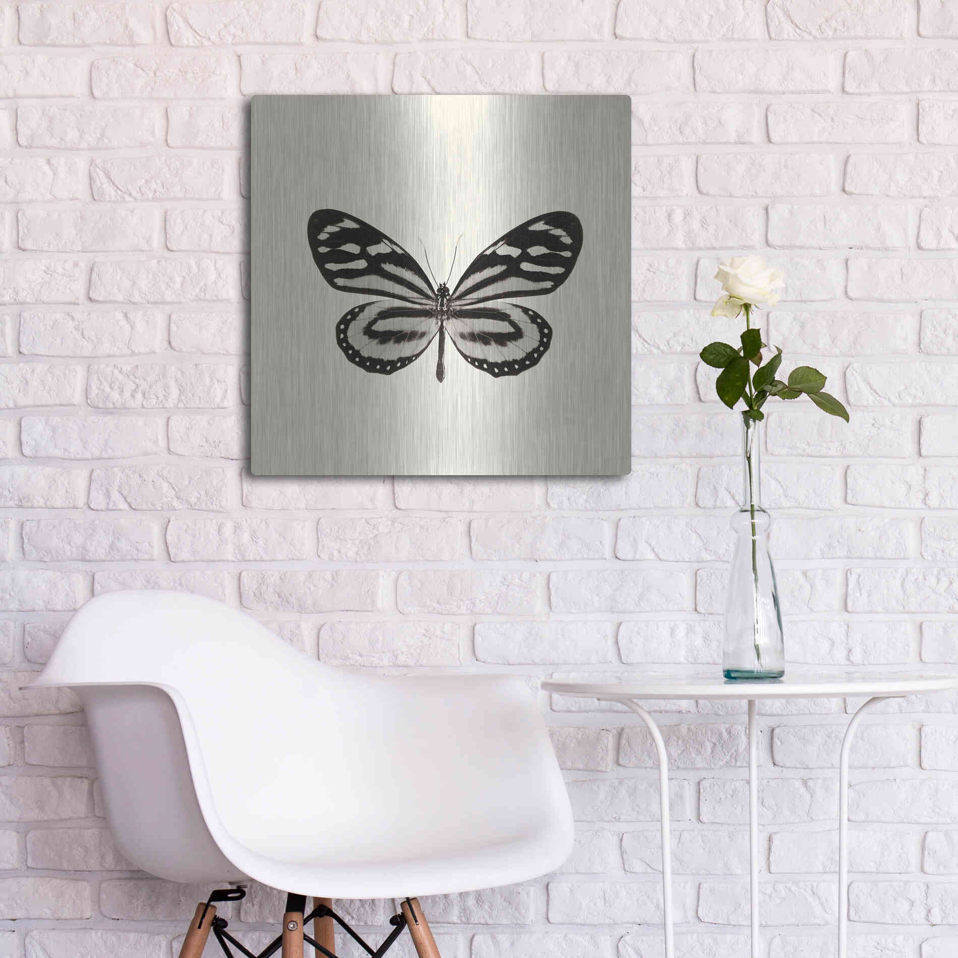 Luxe Metal Art 'Butterfly VIII B&W' by Debra Van Swearingen, Metal Wall Art,24x24