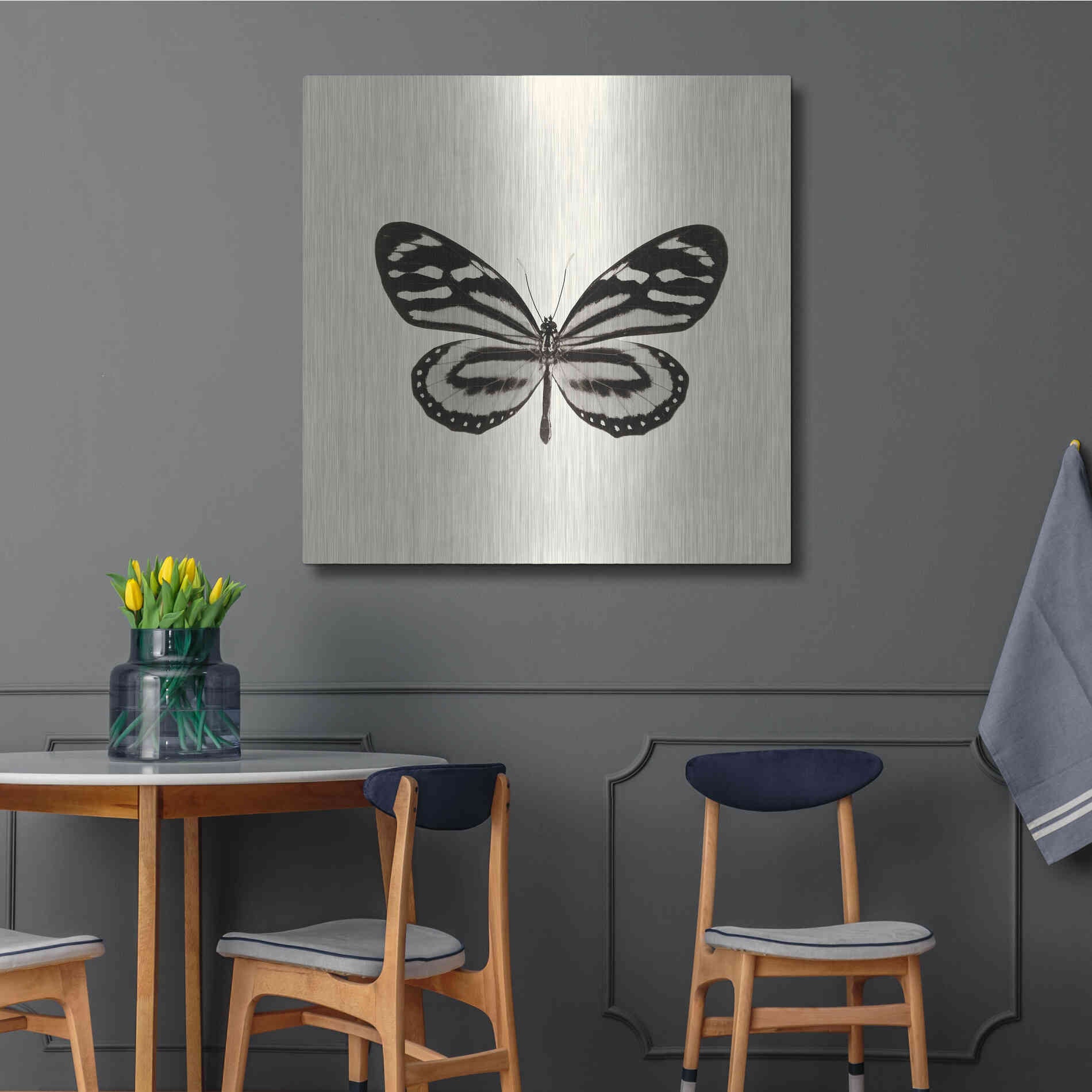 Luxe Metal Art 'Butterfly VIII B&W' by Debra Van Swearingen, Metal Wall Art,36x36