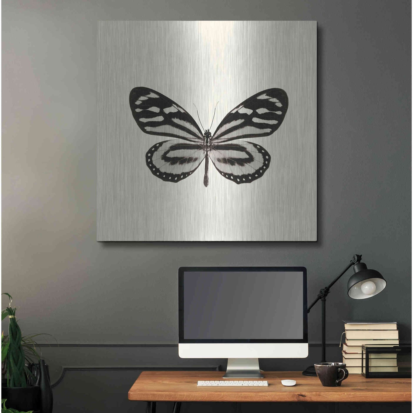 Luxe Metal Art 'Butterfly VIII B&W' by Debra Van Swearingen, Metal Wall Art,36x36