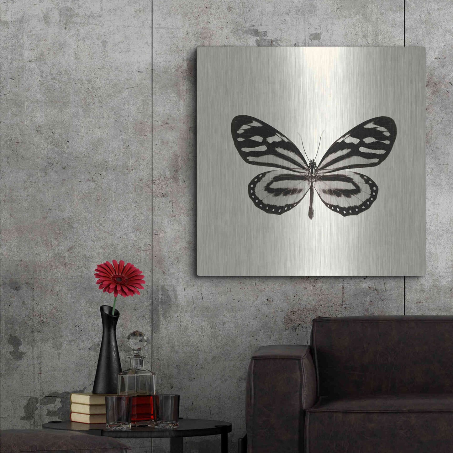 Luxe Metal Art 'Butterfly VIII B&W' by Debra Van Swearingen, Metal Wall Art,36x36